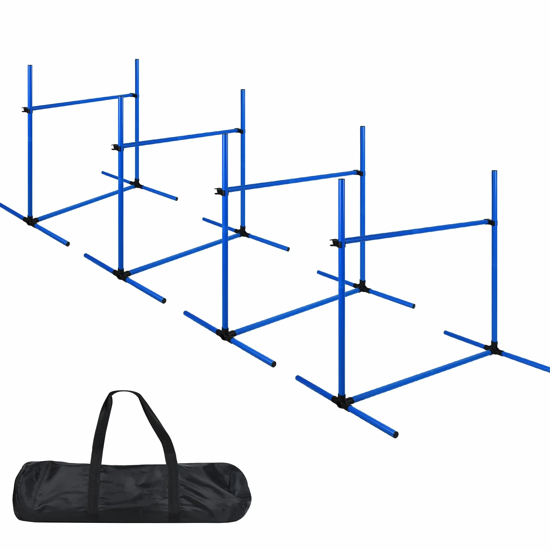 Froadp Agility Lot de 4 obstacles pour chiens - Slalom - Barres réglables en hauteur - 104 x 70 x 101 cm - Bleu