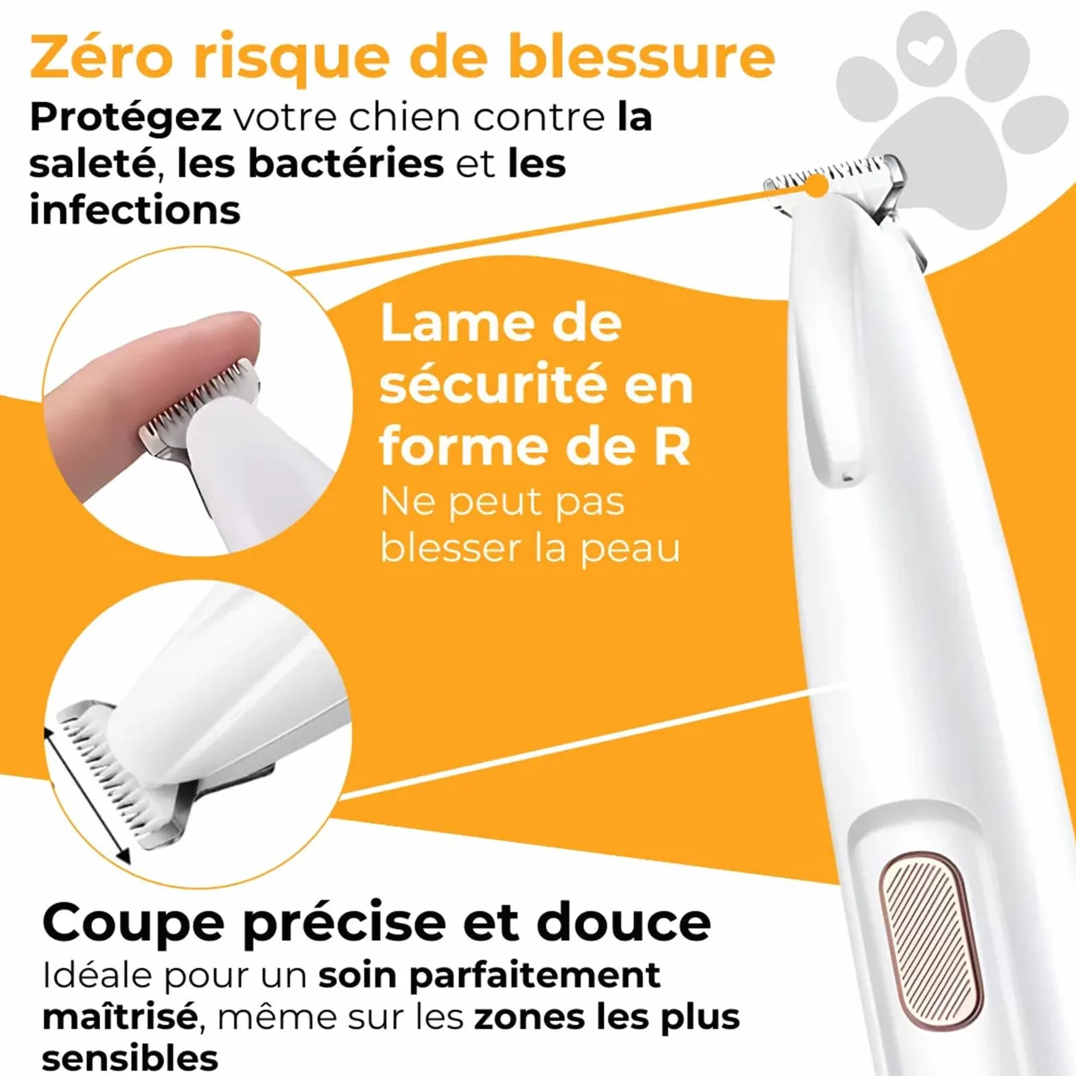 Activ'Pet Tondeuse à pattes silencieuse rechargeable USB avec éclairage LED pour chiens et chats