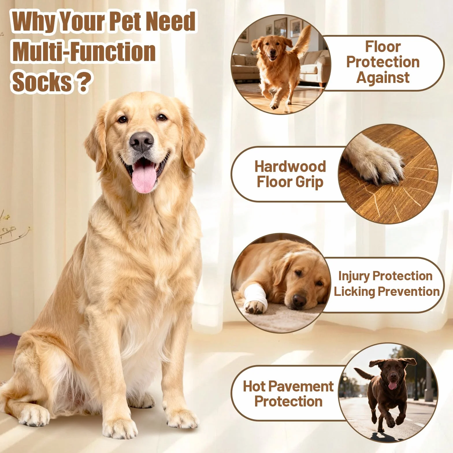 Chaussettes Antidérapantes pour Chiens 2 Paires Pattes Animal Sol Intérieur Petits Moyens Grands