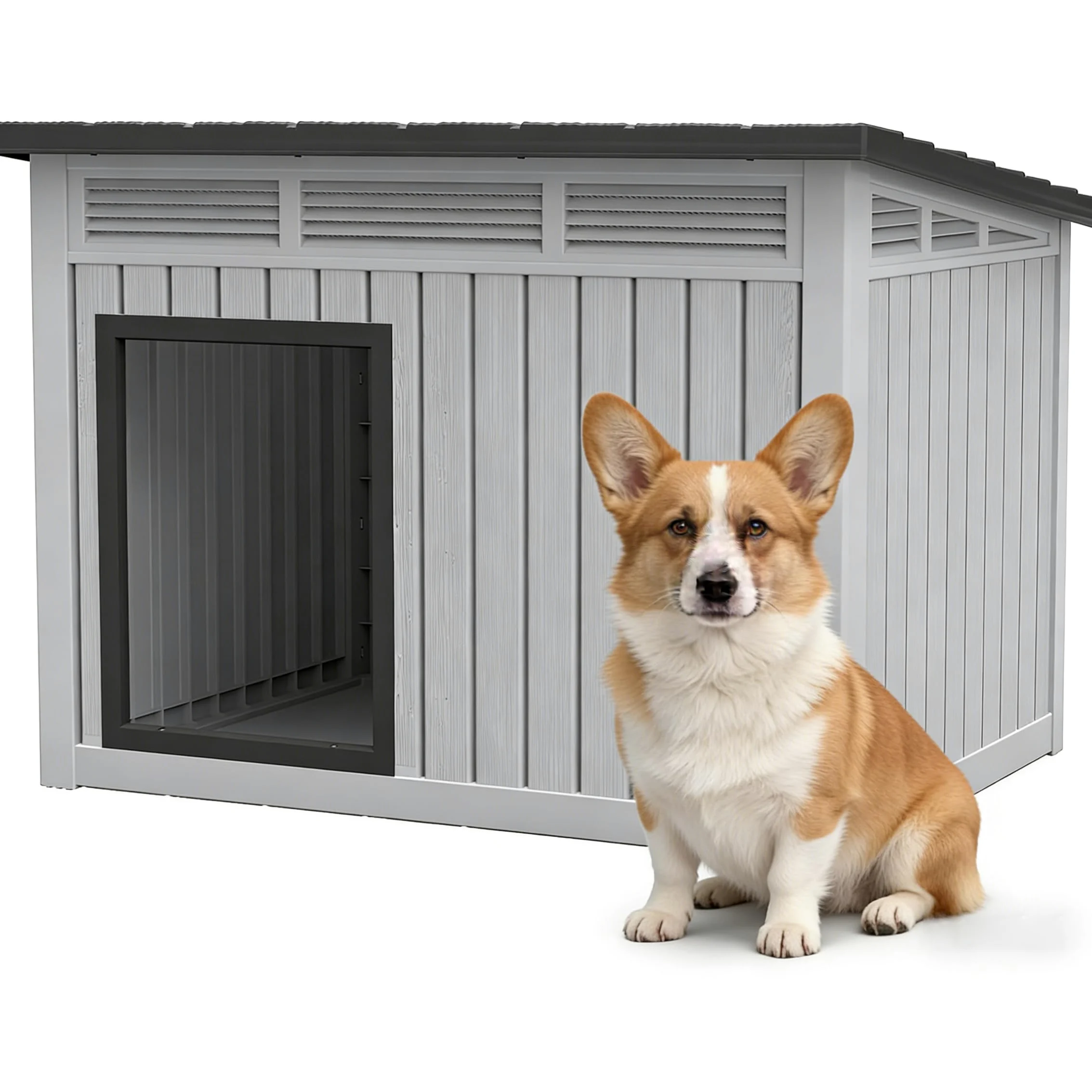 Bifanuo Niche d'extérieur pour chiens de taille moyenne et petite – Toit amovible résistant aux intempéries, facile à assembler, facile à nettoyer, idéale pour les chiens de taille moyenne (gris