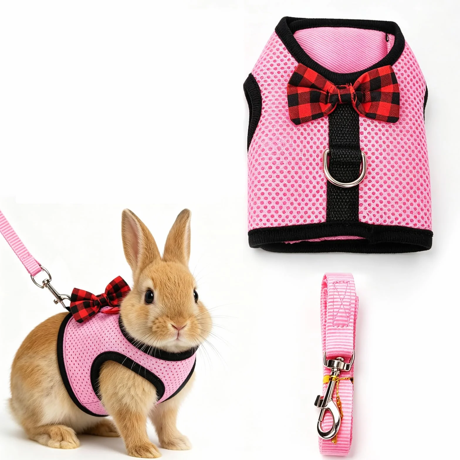 Harnais Pour Lapin Avec Nœud Rose Et Laisse, Harnais Lapin Doux Avec Laisse, Harnais Pour Lapin Avec Laisse Pour Petits Animaux, Accessoire