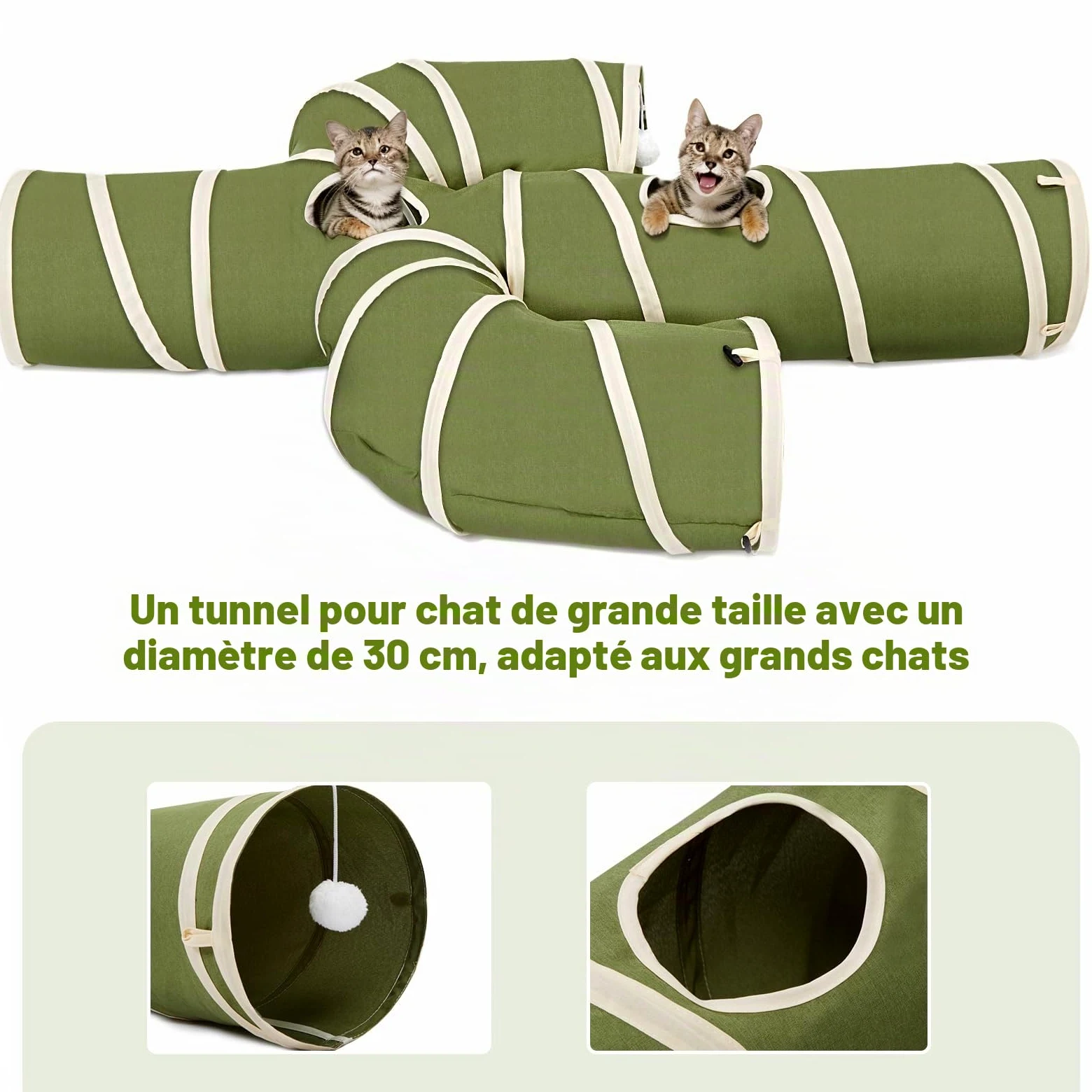 Ownpets Tunnel pour chat - Grand cactus - 4 voies - Avec tissu Oxford robuste - Pliable et indéchirable - Diamètre : 25 cm - Vert
