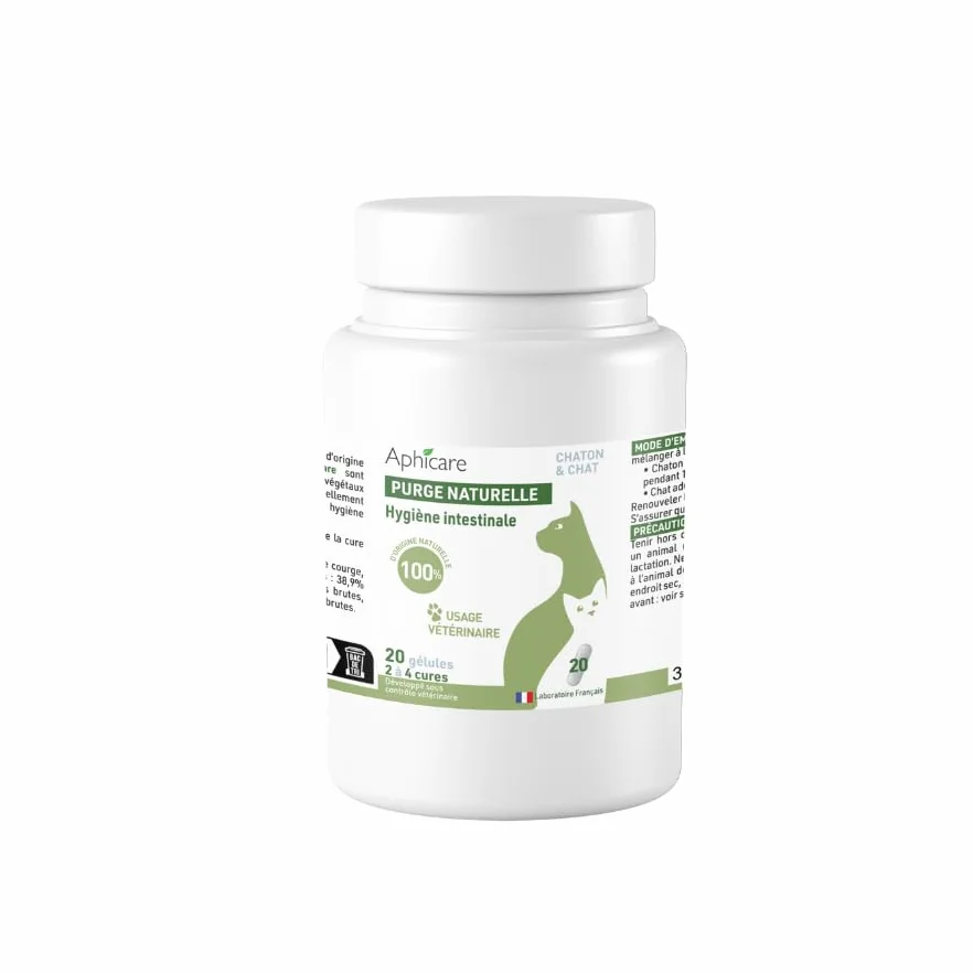 Complément Alimentaire levure de bière 3 extraits végétaux 20 gélules Hygiène intestinale Chat Chaton Fabriqué France