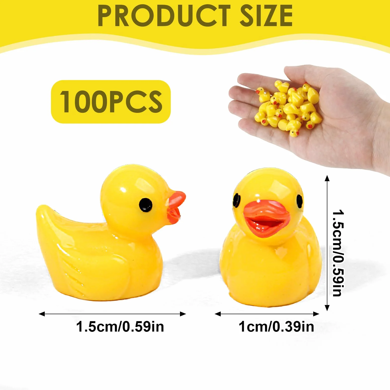 Mini Canards en Résine 100 Pcs, Petits Canard Miniature Résine, Figurines de Canard pour Bricolage Aquarium Jardin