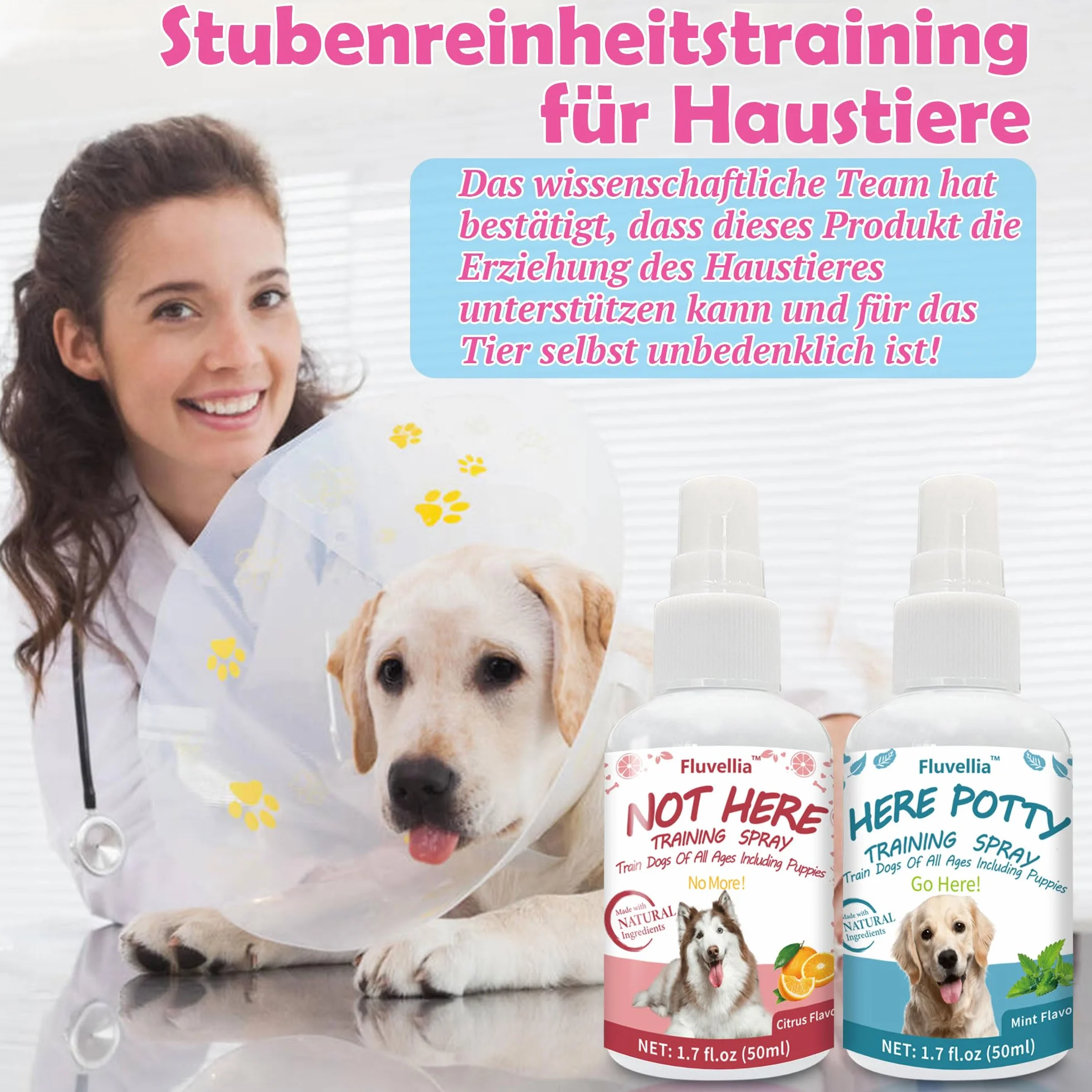 Lot de 2 sprays d'entraînement pour chien Not Here et Here Potty - 50 ml - Ingrédients naturels - Arôme d'agrumes et de menthe