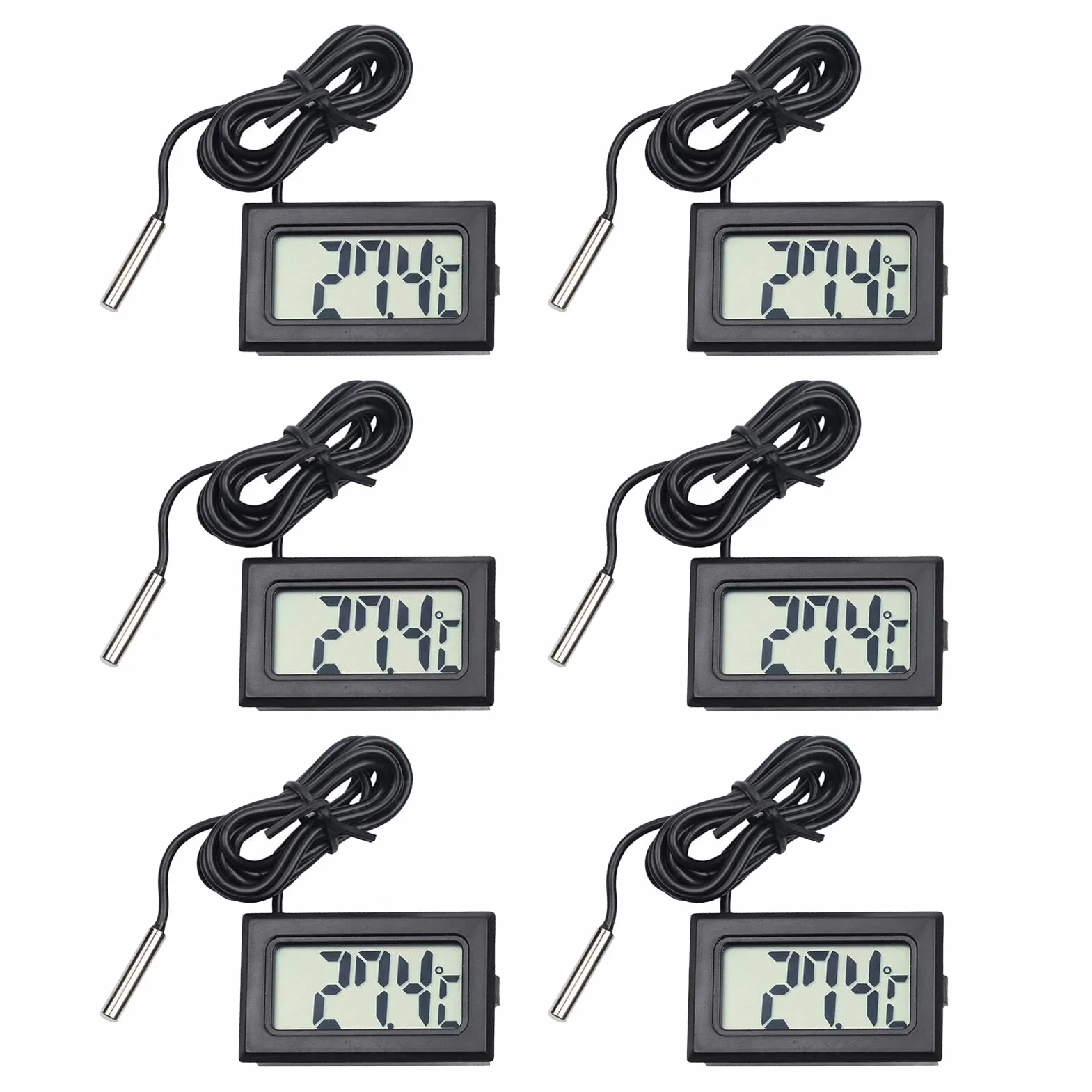 Thermomètre Frigidaire 6 Pièces avec Sonde, Mini Thermomètre Numérique LCD Température pour Réfrigérateur Congélateur, Étanche, Fonction Mémoire Min/Max
