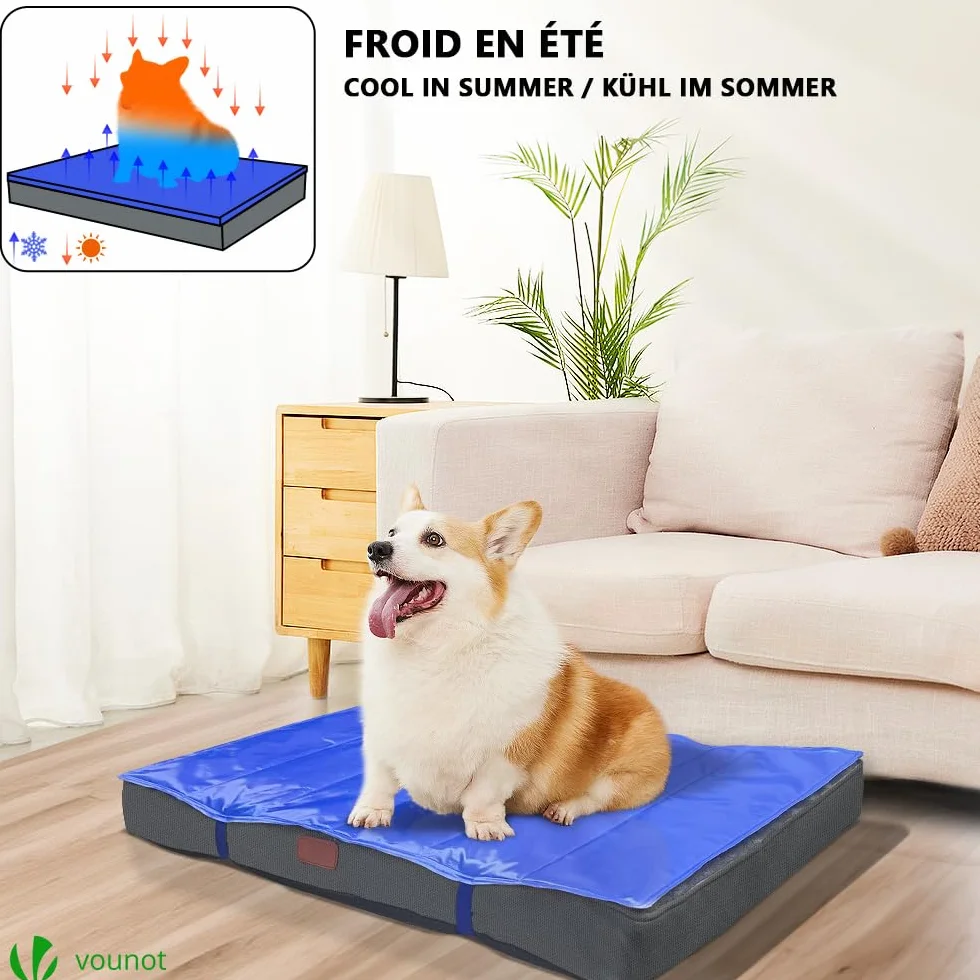 vounot® Coussin pour Chien Dehoussable en Mousse avec Tapis Refraichissant 2 en 1 Matelas Lit Lavable et Tapis de Refroidissement Panier Grande Taille 76x51x9cm