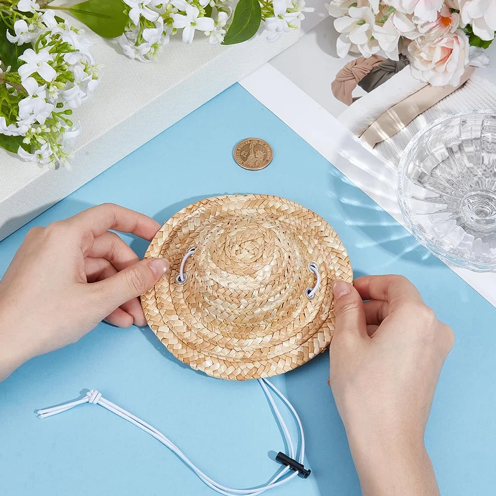 GORGECRAFT Chapeau de paille réglable pour chien chaton avec sangle menton été plage