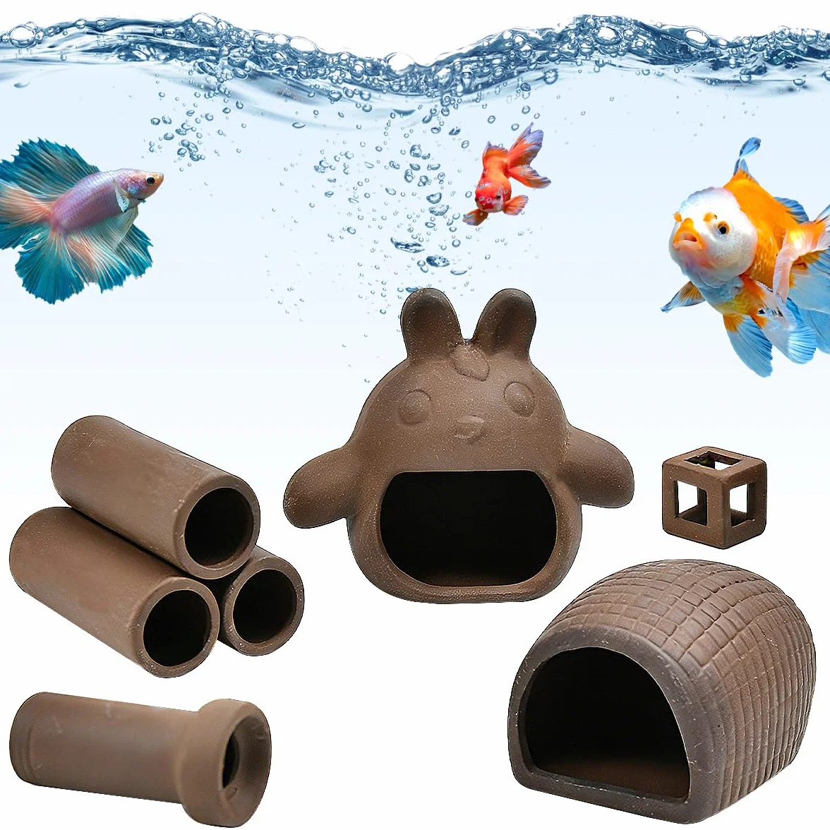 Caches Et Grotte Aquarium en Argile Violette Décoration Poisson-Chat Abri Céramique Forme Torii Rouleau Terre Cube Cachette
