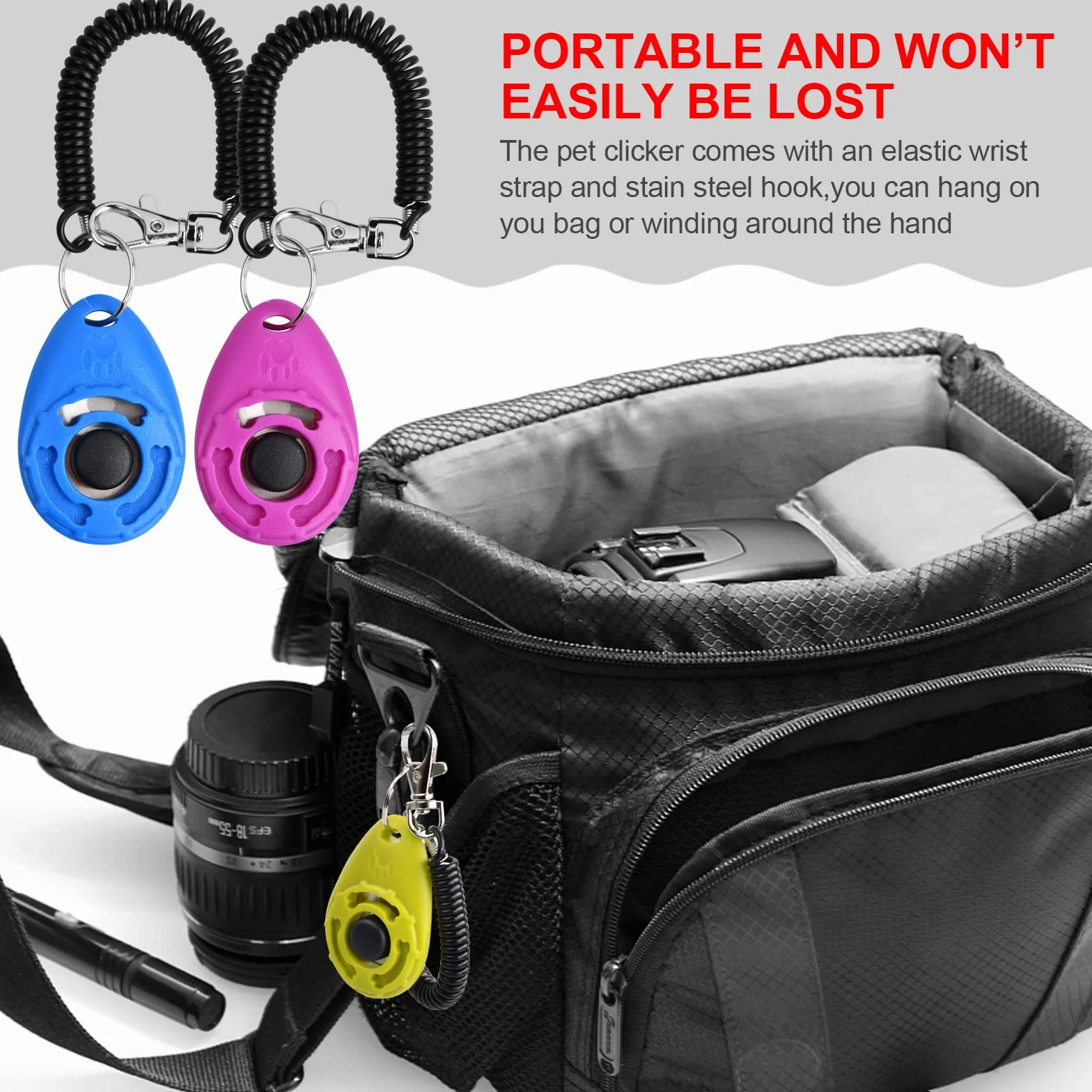 16 Pièces Chiens Clicker Formation, Pet Training Clicker, Professionnel Clicker avec Dragonne élastique, Dog Clicker Training, Dressage de Chiens Clicker pour Chat, Cheval, Chien