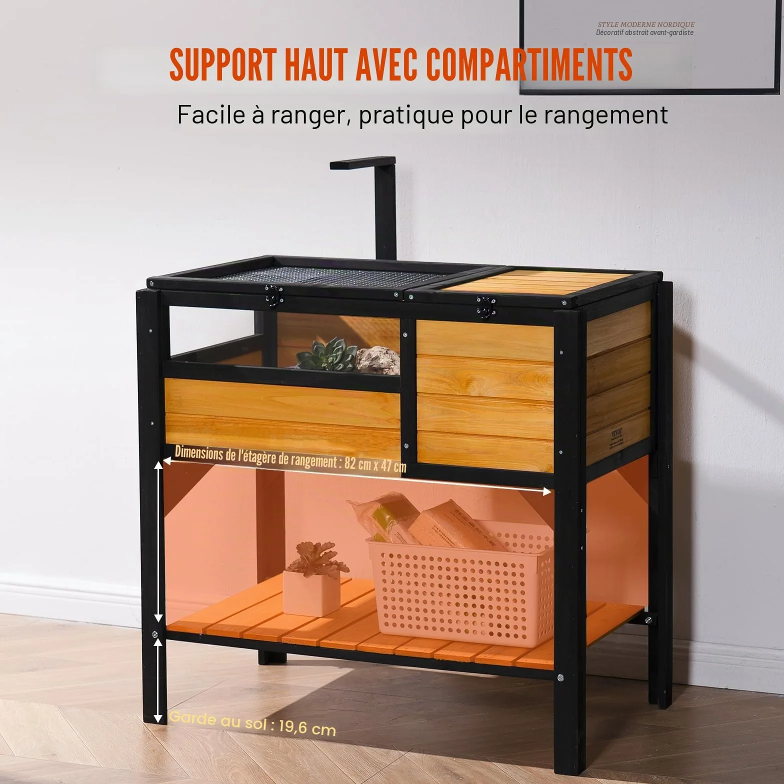 VEVOR Maison pour Tortues Intérieur Extérieur, Enclos en Bois avec Support d'Éclairage pour Reptiles Petits Animaux