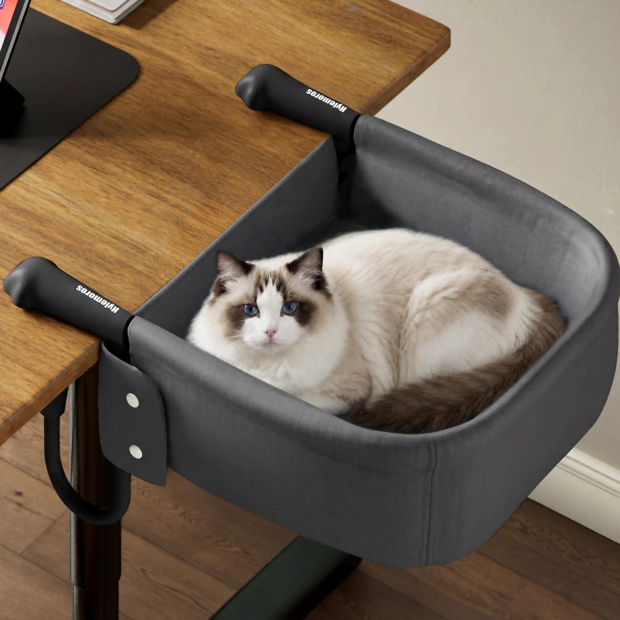 Panier Chat Bureau de Grande Taille, Ultra-robuset Hamac Chat | Pour bureau jusqu'à 7,6 cm, ultra-résistant, motif pattes, imperméable, tapis double face, montage facile (jeu/cuisine)