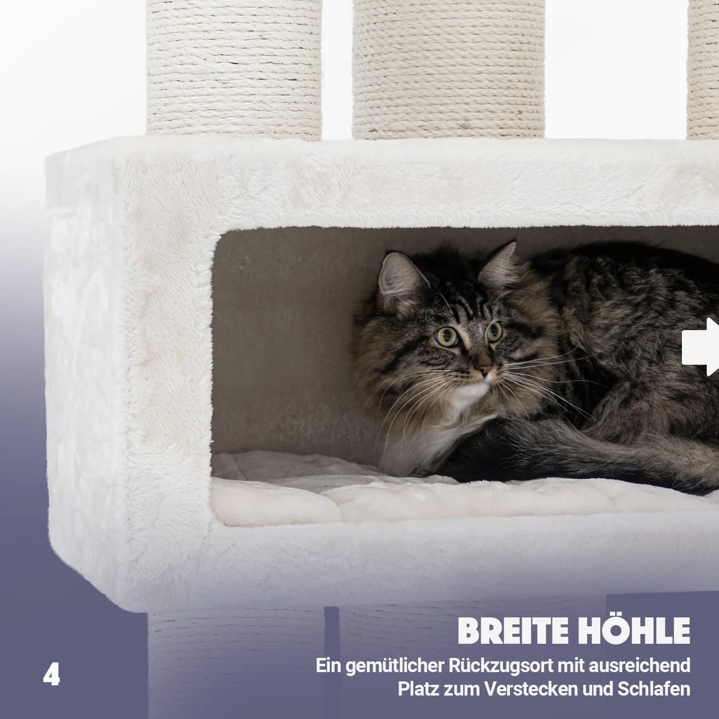 Petrebels Arbre à Chat Parklane 131 cm, Couleur Beige/Crème, Design Arbre à Chat avec Hamac