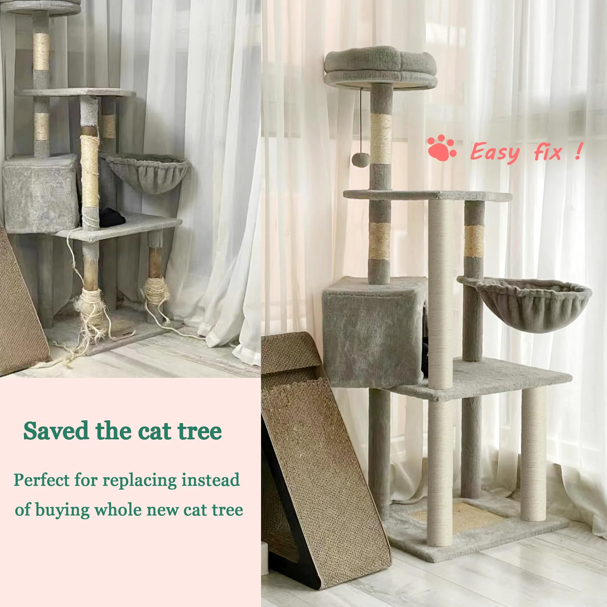 Lot de 2 poteaux de Rechange pour Arbre à Chat de 30 cm, en sisal Naturel avec vis M8, griffoir de Rechange pour Chat (30 cm)