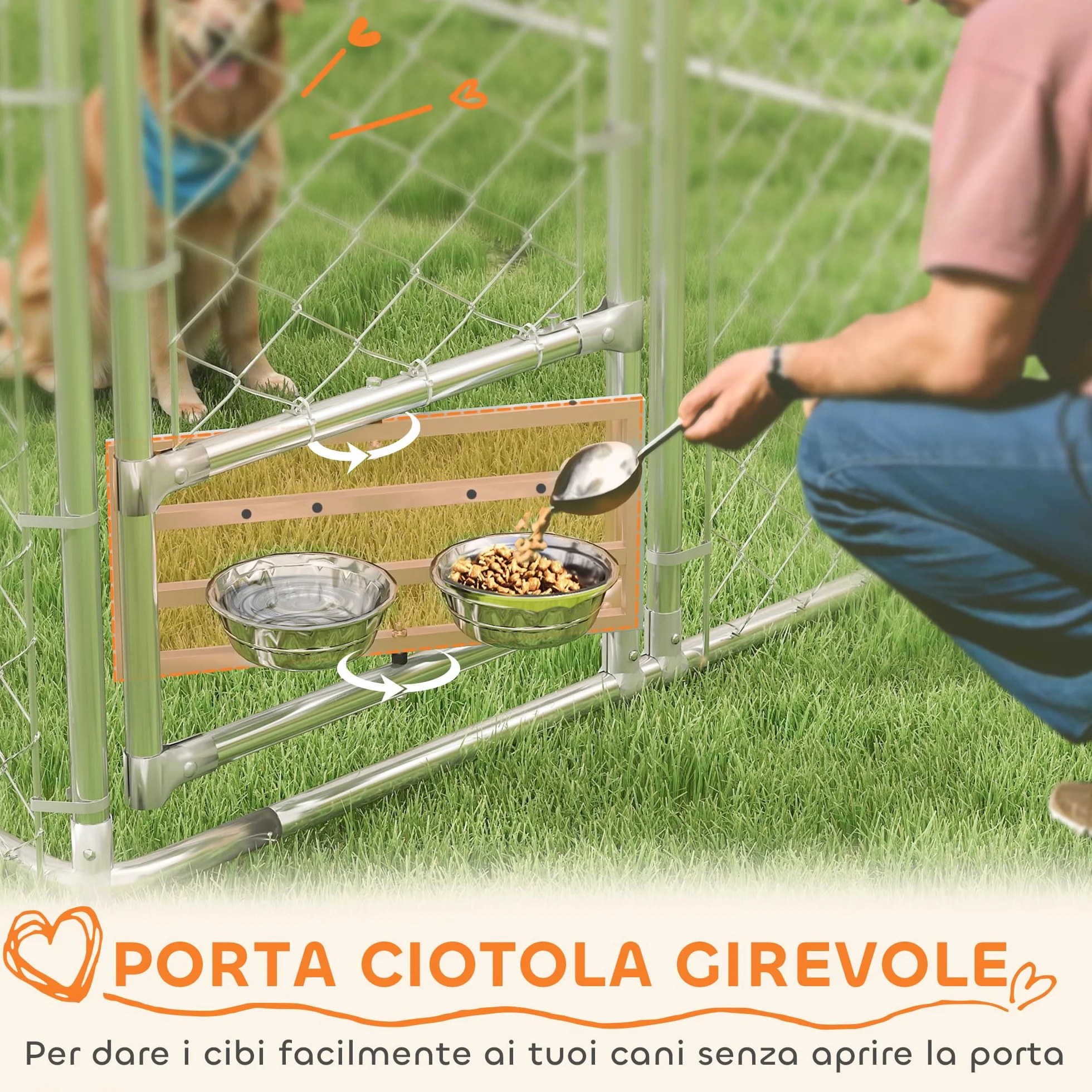 PawHut chenil clôture pour chiens extérieur avec toit anti-UV imperméable bols rotatifs boîte rangement porte verrouillage acier 400 cm