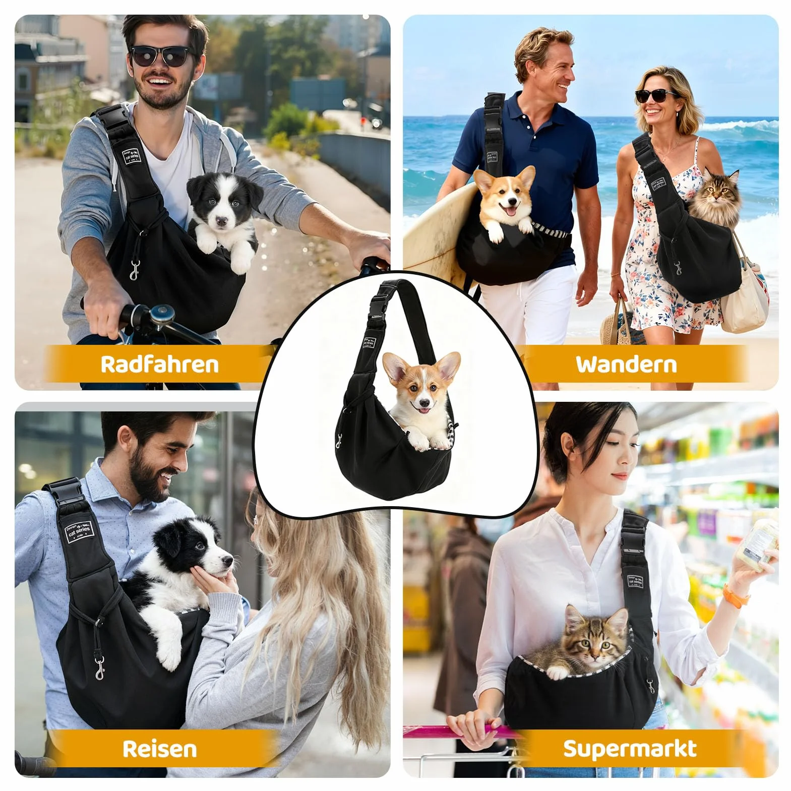Sac de Transport pour Chien Chat 7.5 KG Réglable avec Corde de Sécurité Petit Animaux Bandoulière Extérieur Voyages Métro
