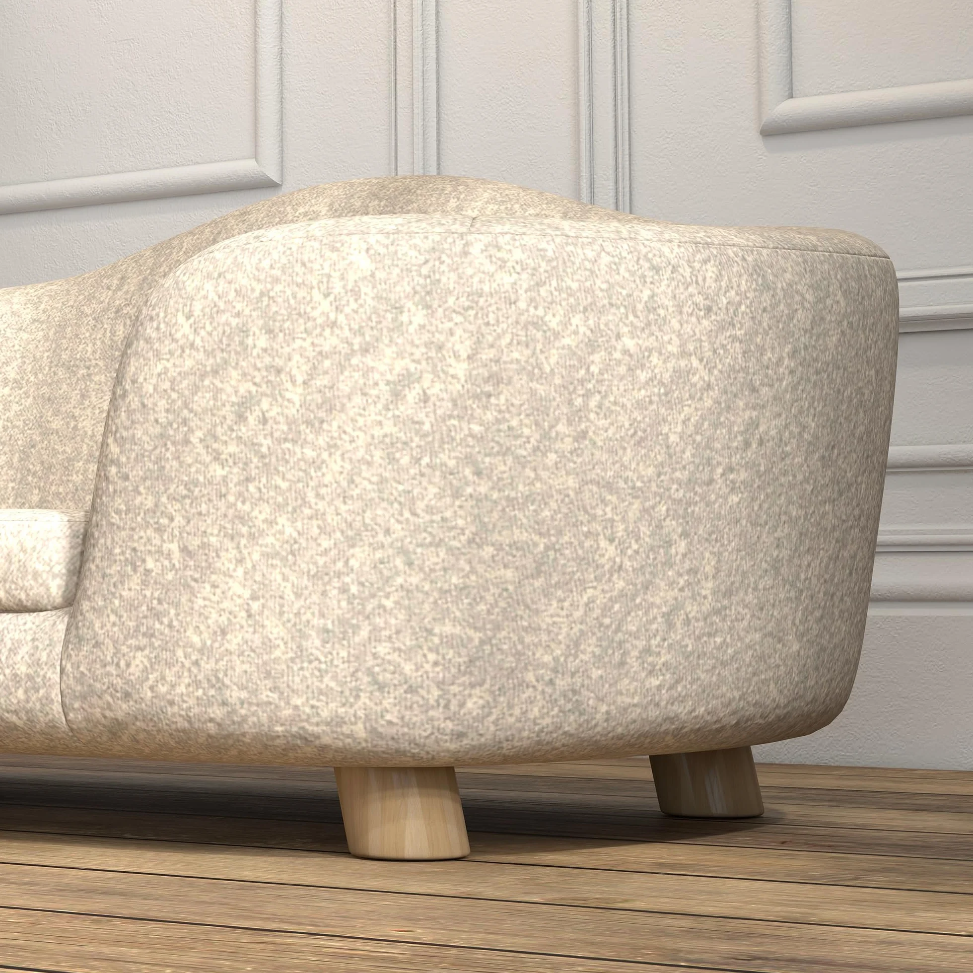PawHut Canapé-lit pour animaux de compagnie - Coussin et poche arrière - Peluche et mousse de pin - Blanc crème - 70 x 47 x 30 cm