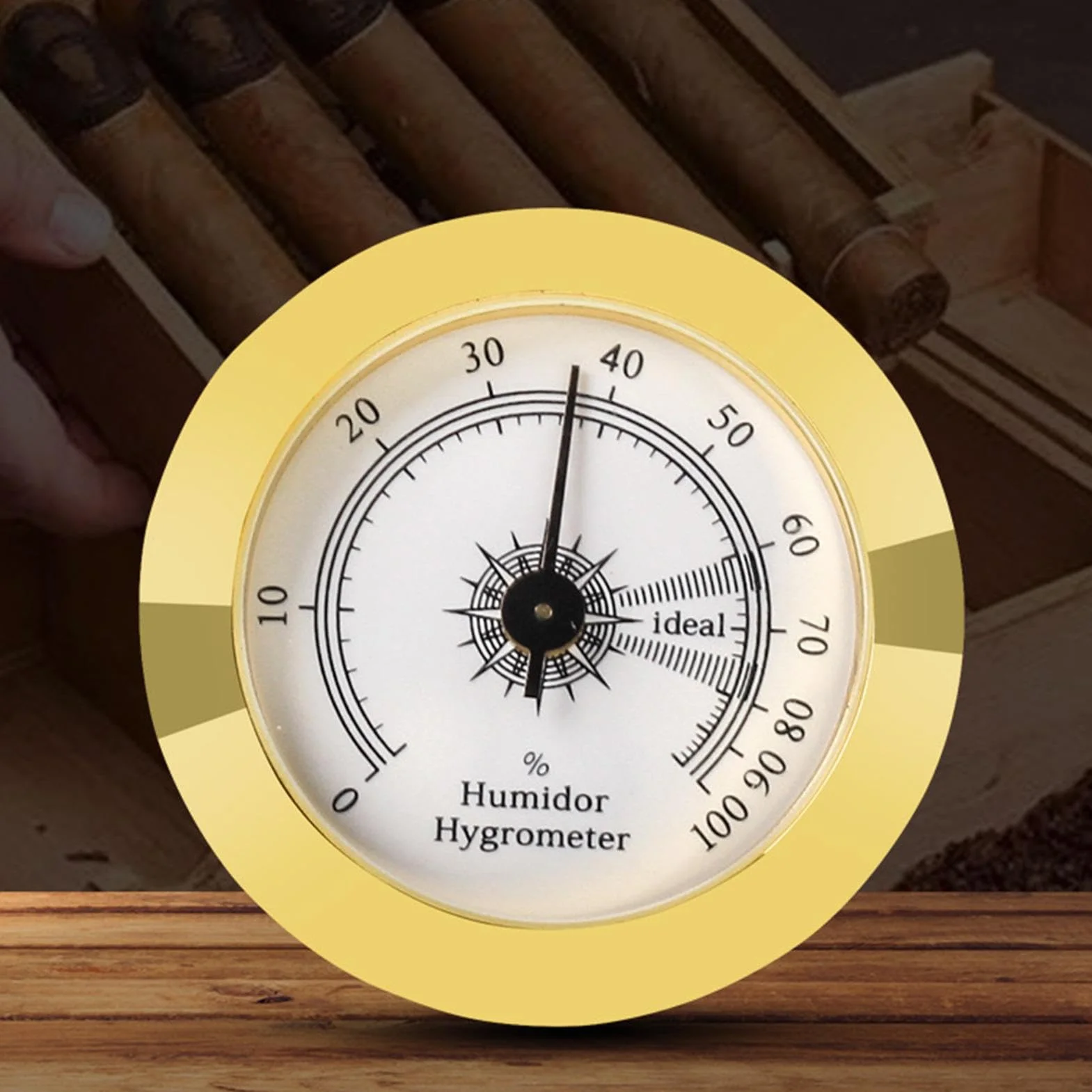 Hygromètre à cigares,Humidor hygromètre analogique en verre rond doré - Hygromètre rond pour cave à cigares Hygromètre rond mécanique Jauge d'humidité pour boîtes de conserve
