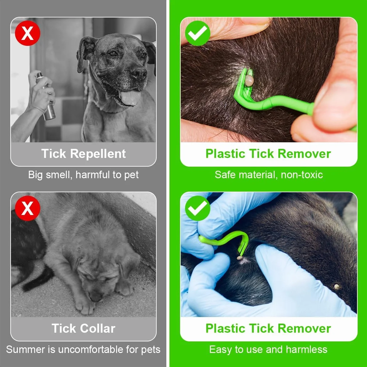 Pince à Tiques Plastique 6 Pièces Anti Tiques pour Chien Chat Humain Vert