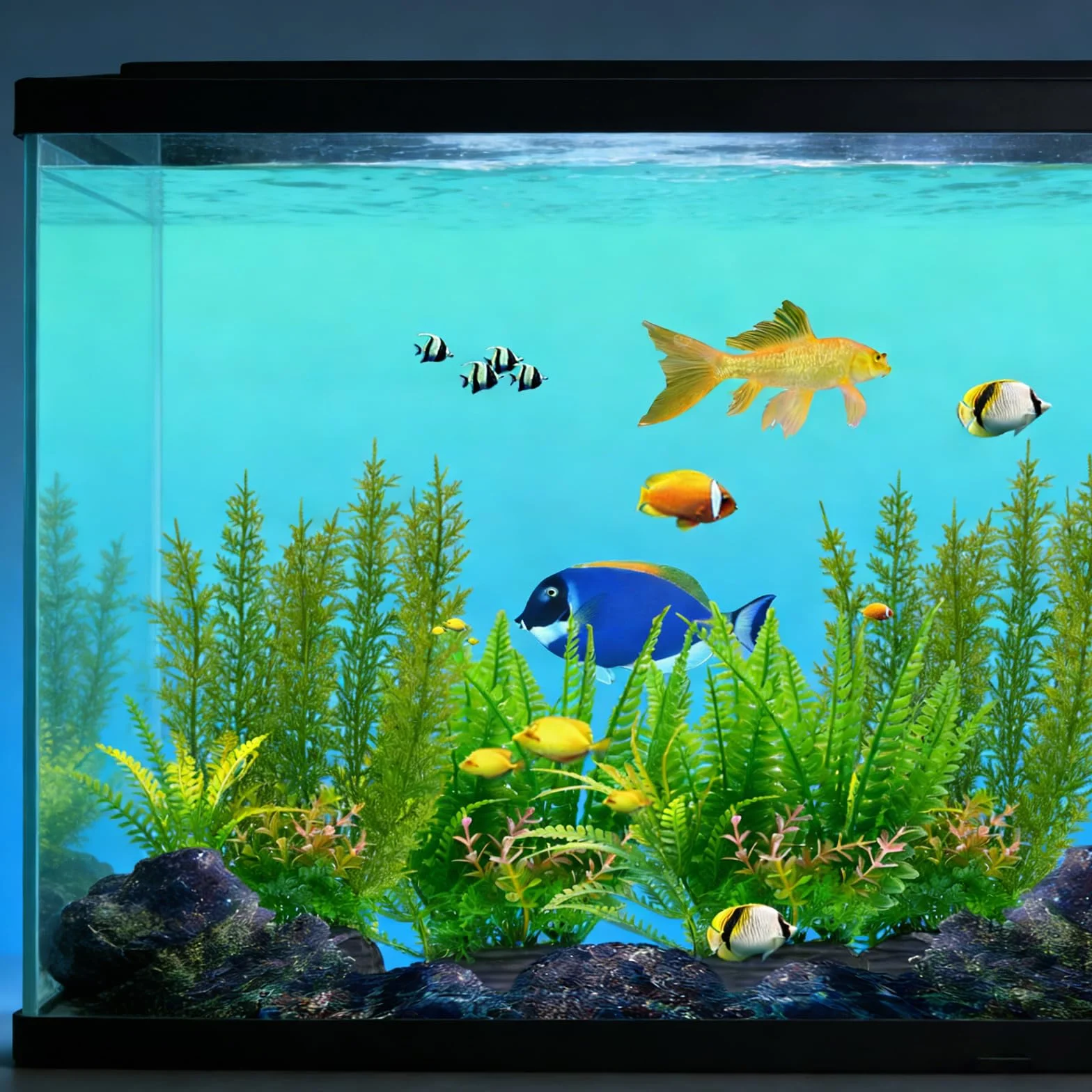 Plantes Artificielles pour Aquarium, Grandes Plantes Vertes en Plastique avec Base PVC, 28cm et 18cm
