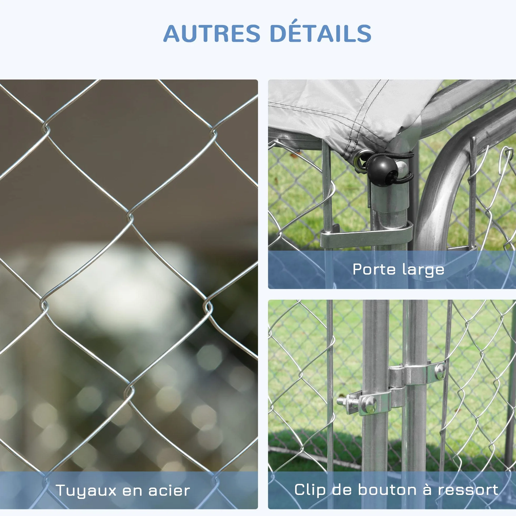PawHut Chenil extérieur avec Toit pour Chien 5 m² - Parc grillagé 230 x 230 x 175 cm - Acier galvanisé