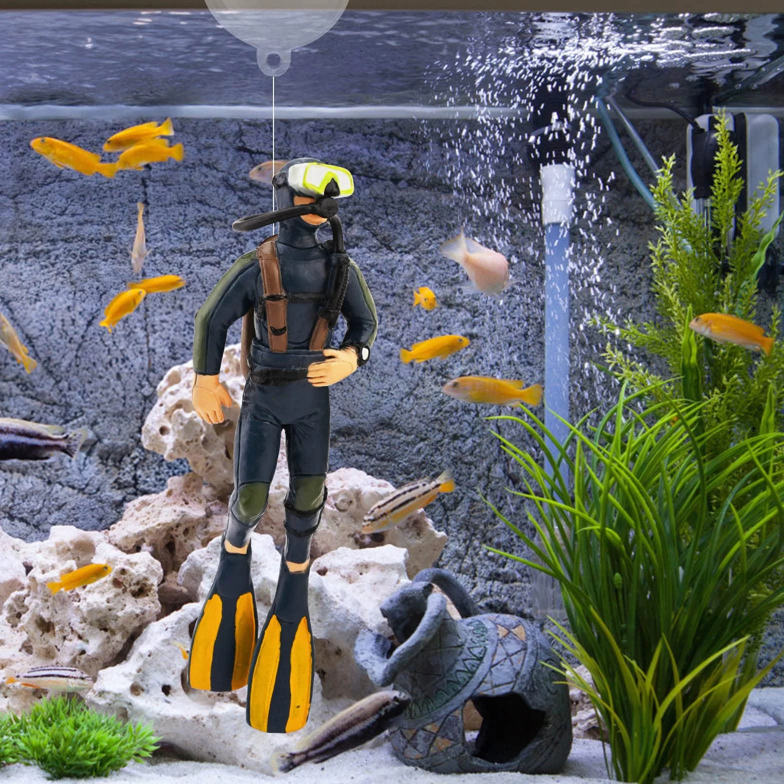 Bekecidi Lot de 2 décorations pour Aquarium Little Diver Ornement Flottant Accessoires Créatifs