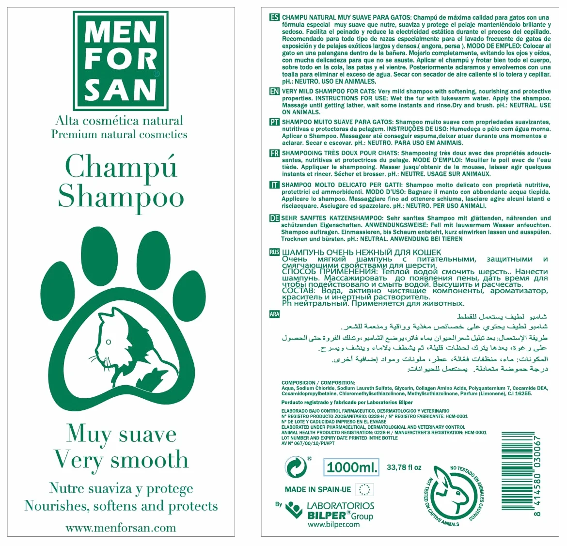 MENFORSAN Shampooing Très Doux pour Chats 1 Litre