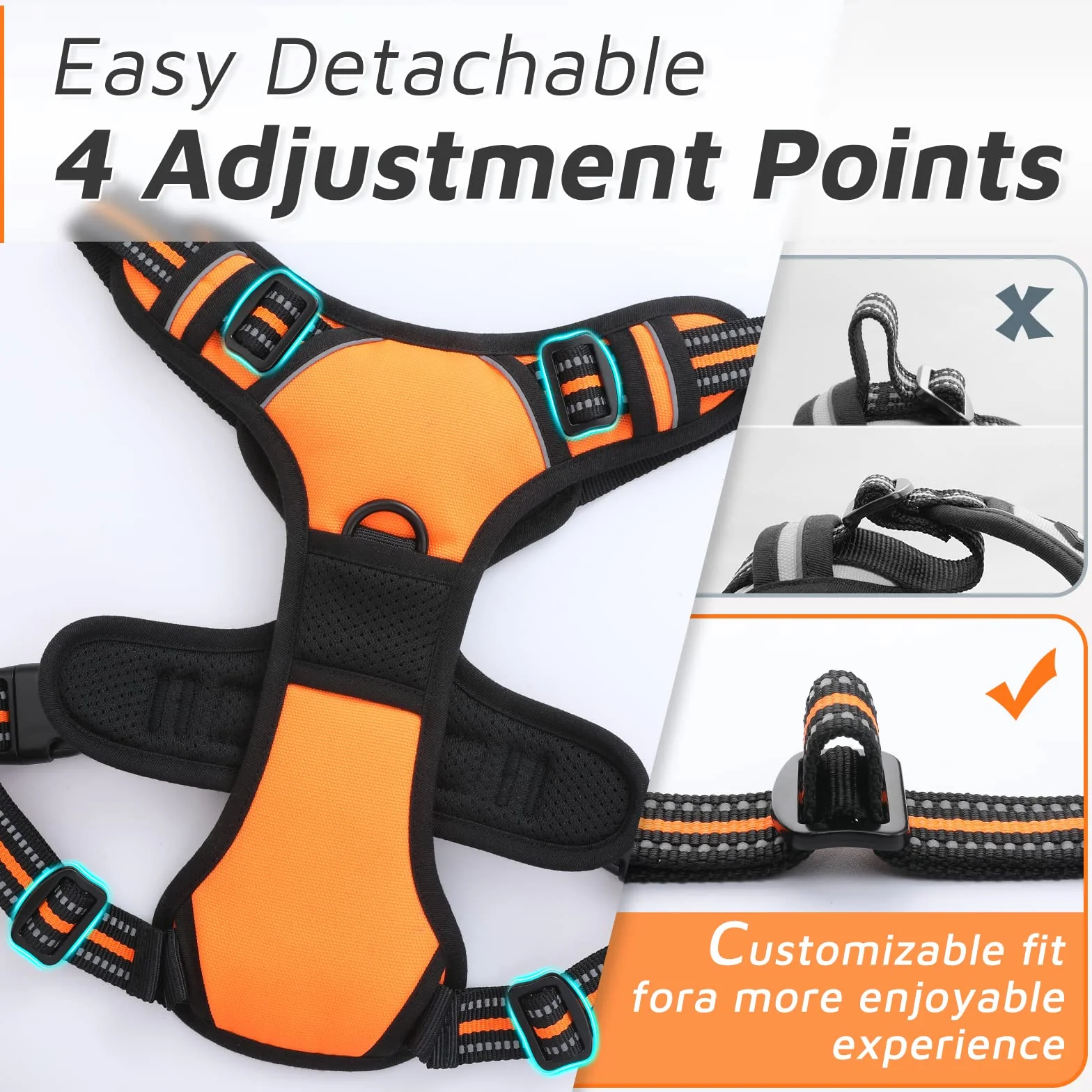 Harnais Chien Anti Traction Réfléchissant Réglable avec Poignée Contrôle, pour Chien Moyen et Grand, Orange, L
