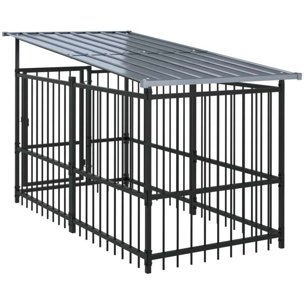 Chenil d'Extérieur avec Toit pour Chiens Acier 5,63 m² Cage Enclos vidaXL