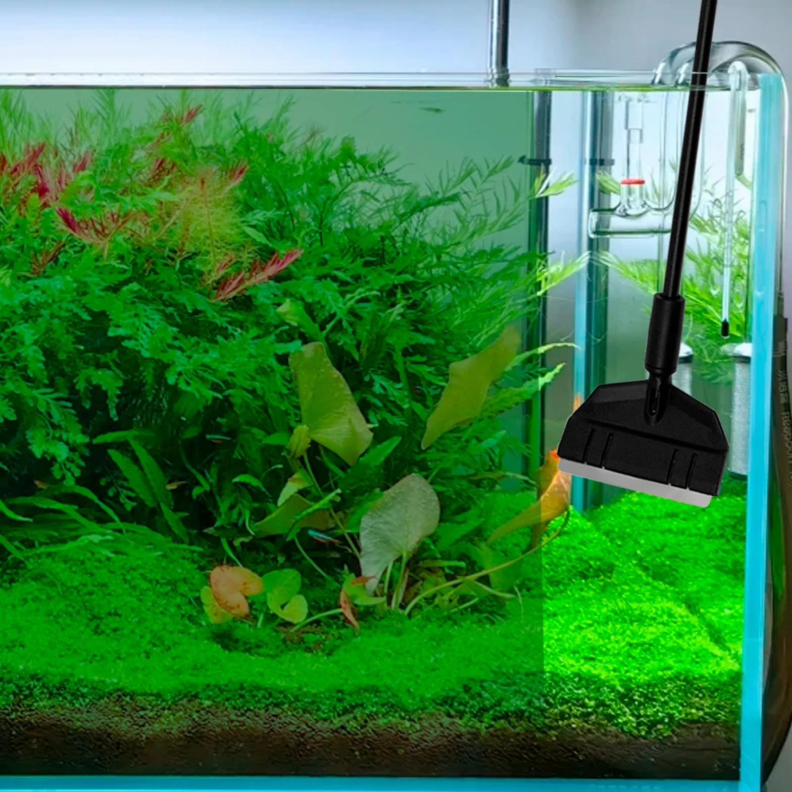 Kit de Nettoyage Aquarium 3-en-1 36 cm, Nettoyeur de Vitres avec Grattoir à Algues, Brosse Triangulaire et d’Angle pour Nano Aquariums