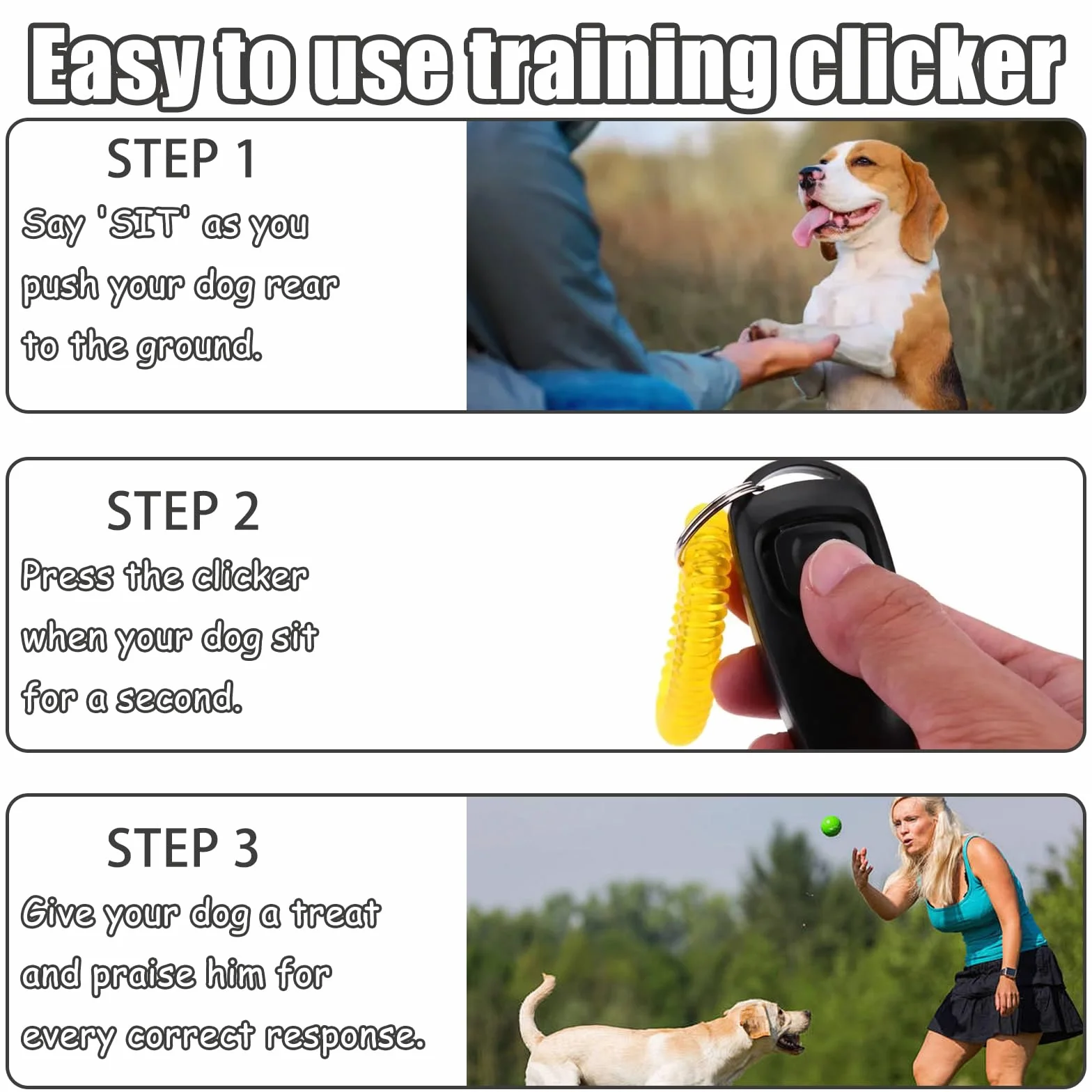 3pièces Sifflet pour Chien,Clicker de Dressage pour Animal de Compagnie,Haute fréquence Sifflet pour Chien,Dresseur avec Sangle de Poignet,Fonction 2 en 1,Facile à Transporter