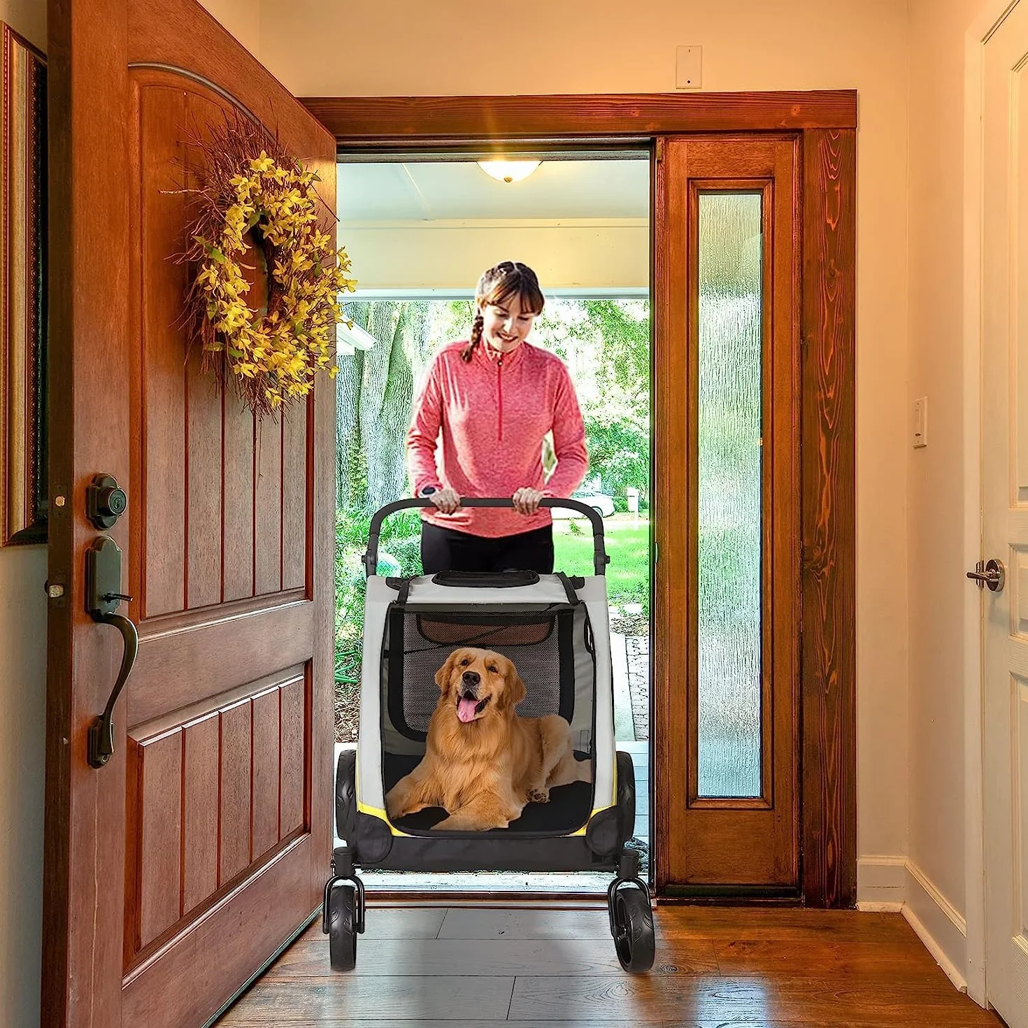 BingoPaw Poussette pour Chien Pliable 55kg Chariot Grand Chien Tissu 600D Oxford