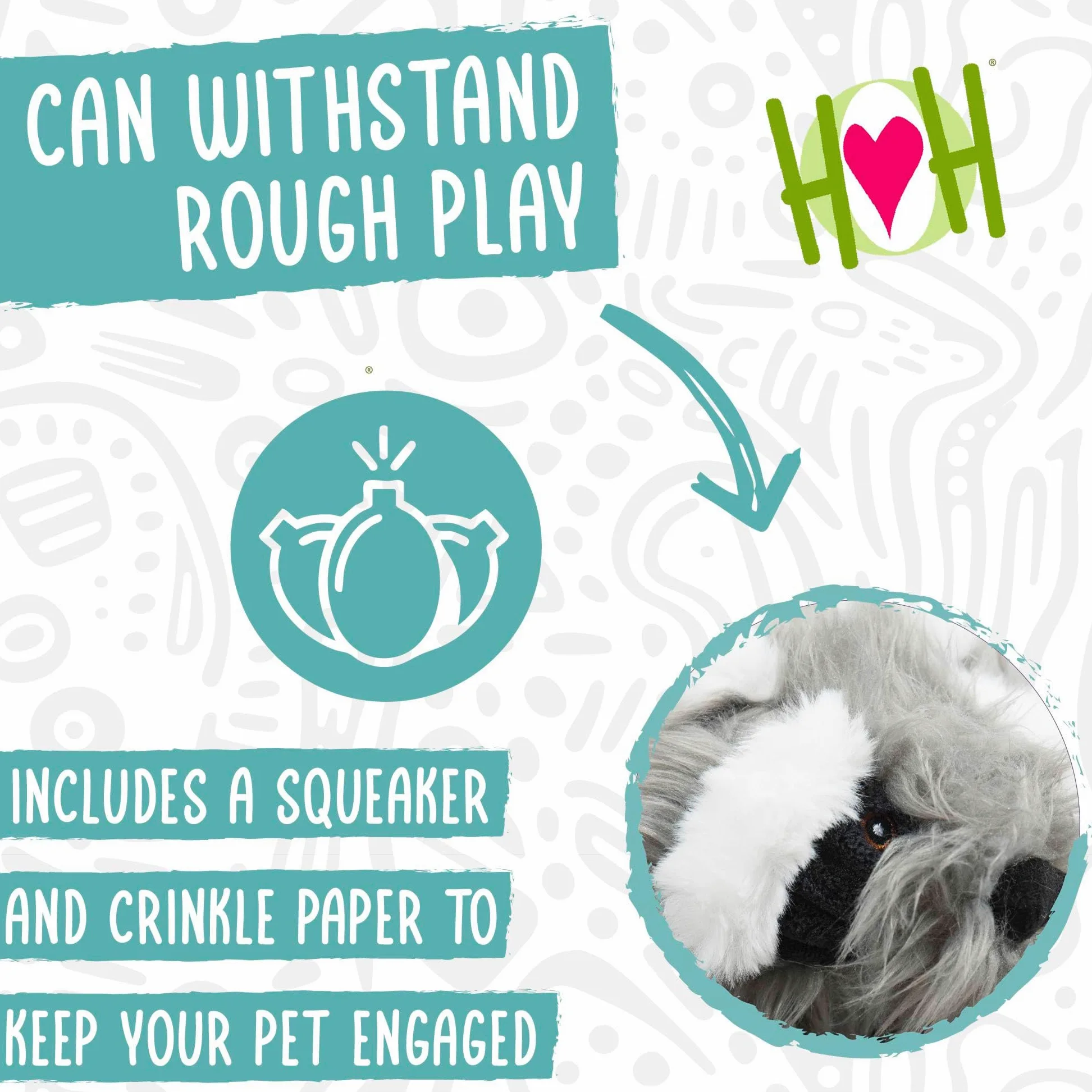 HuggleHounds X-Brace – Jouet interactif en peluche pour les garder occupés, jouet couineur et froissé pour chiens de petite, moyenne et grande taille, corde nouée interne durable, rembourrage minimal