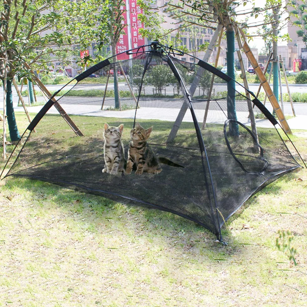 Cage Tentes de Chat Grande Portable Sautables Outdoor Clôture Maison Animal Familier Chaud Nylon pour Patio Extérieur Noir