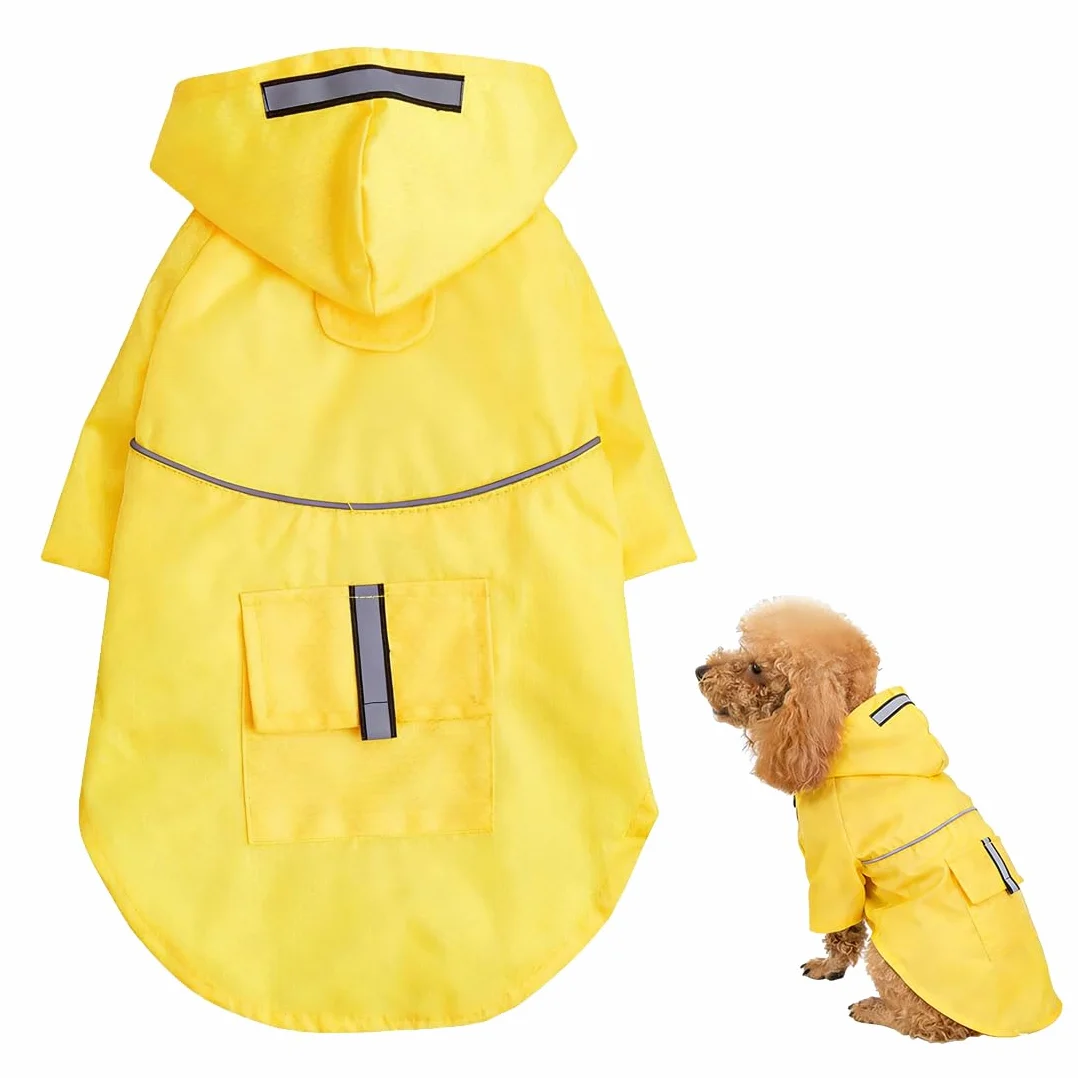 Manteau de Pluie pour Chien avec Chapeau Bandes Réfléchissantes L Jaune