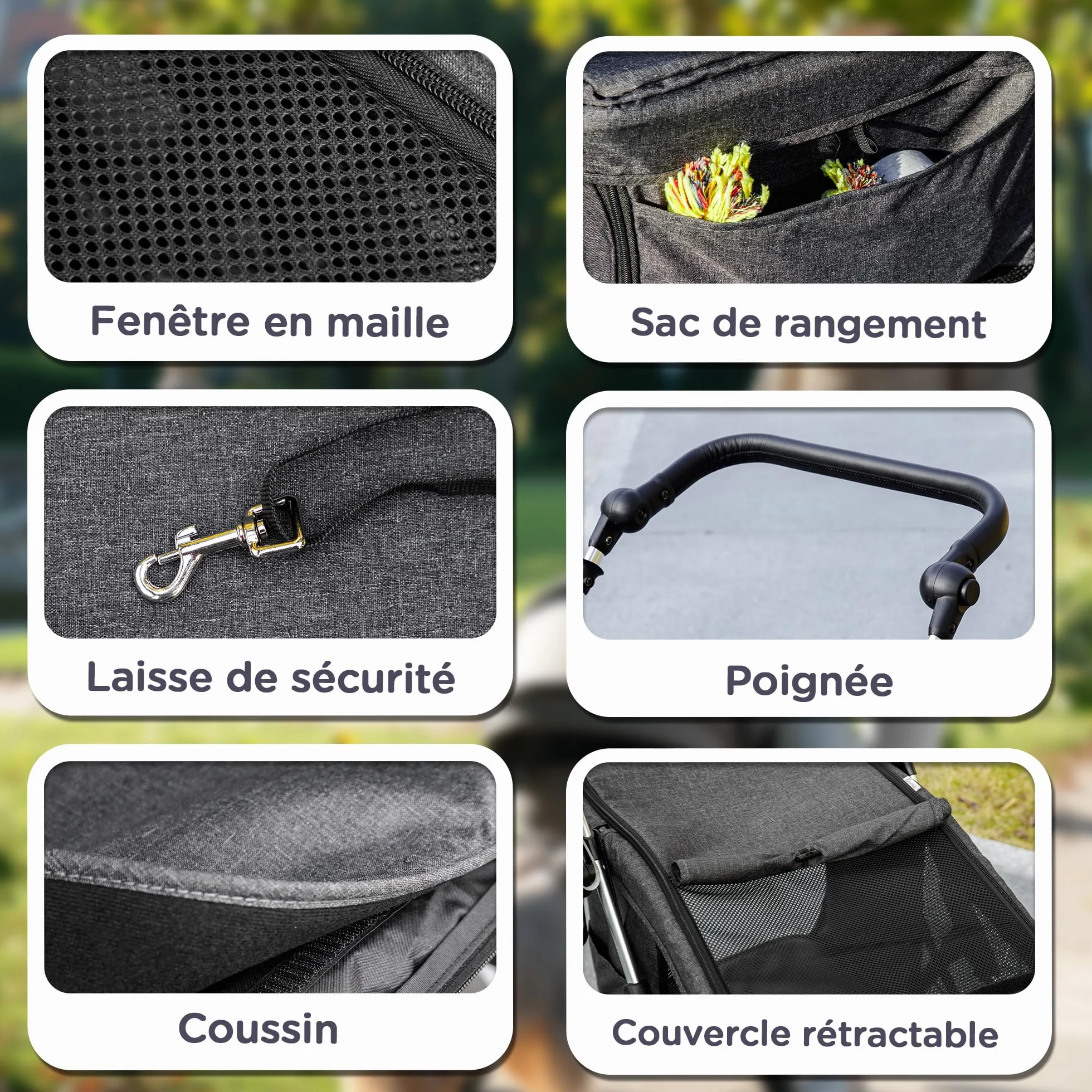 PawHut Poussette buggy pliable pour chien, porte-gobelets, laisse de sécurité, roues 360°, fenêtre à mailles, alliage d'aluminium, chariot chien chat petit miniature gris