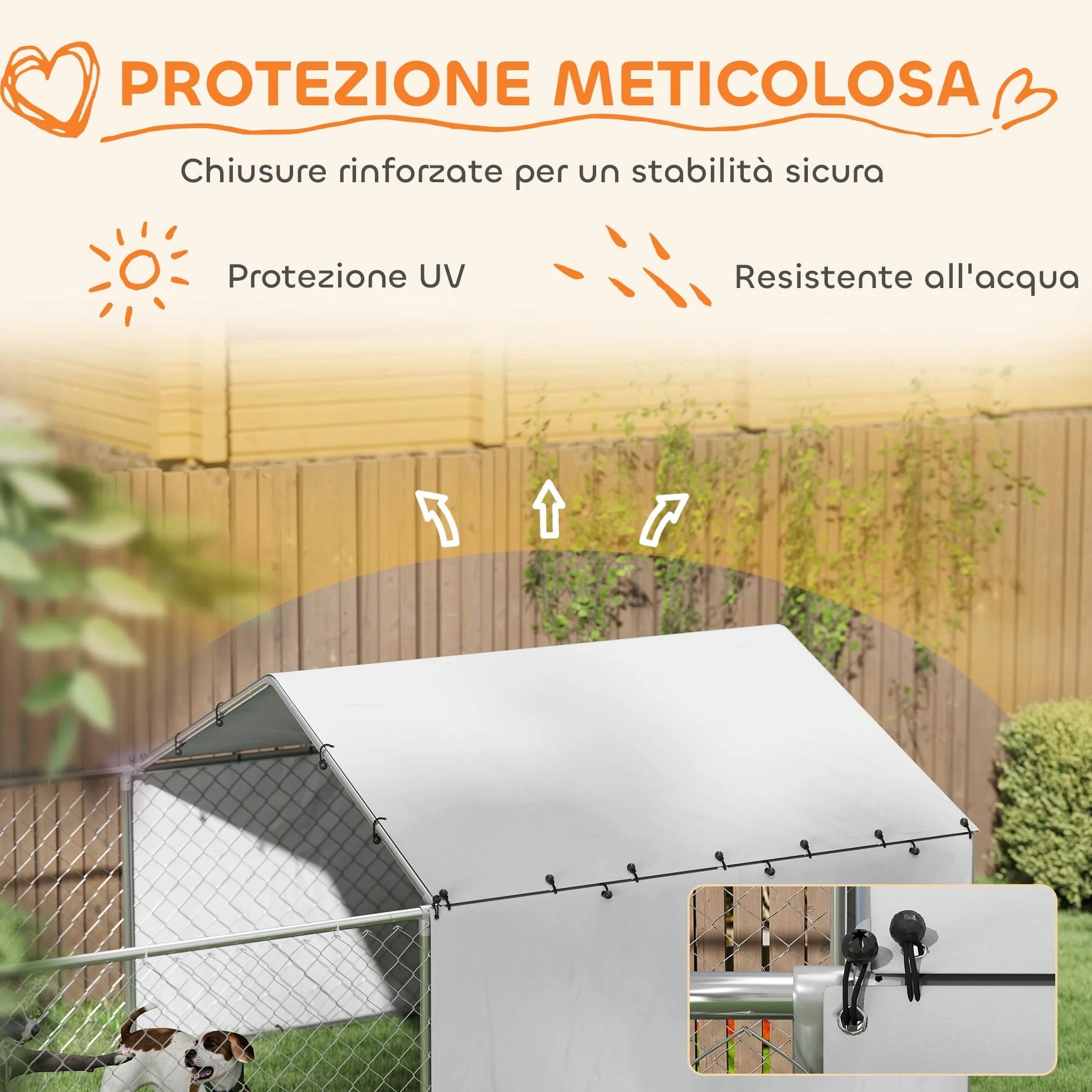 PawHut chenil clôture pour chiens extérieur avec toit anti-UV imperméable bols rotatifs boîte rangement porte verrouillage acier 400 cm