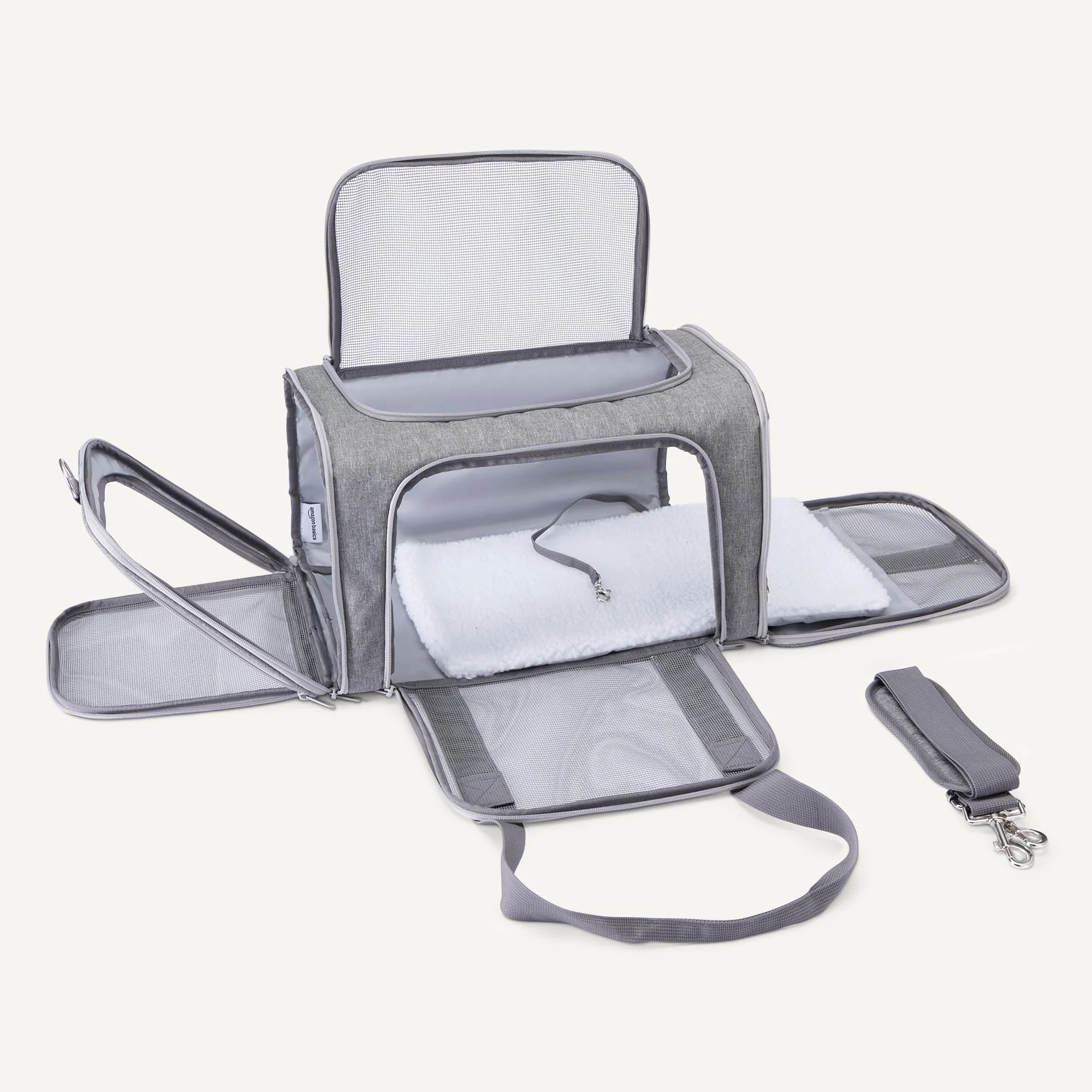 Amazon Basics Sac de Transport Souple pour Chat et Chien, Homologué Avion, Pliable, 43,2 cm, Gris