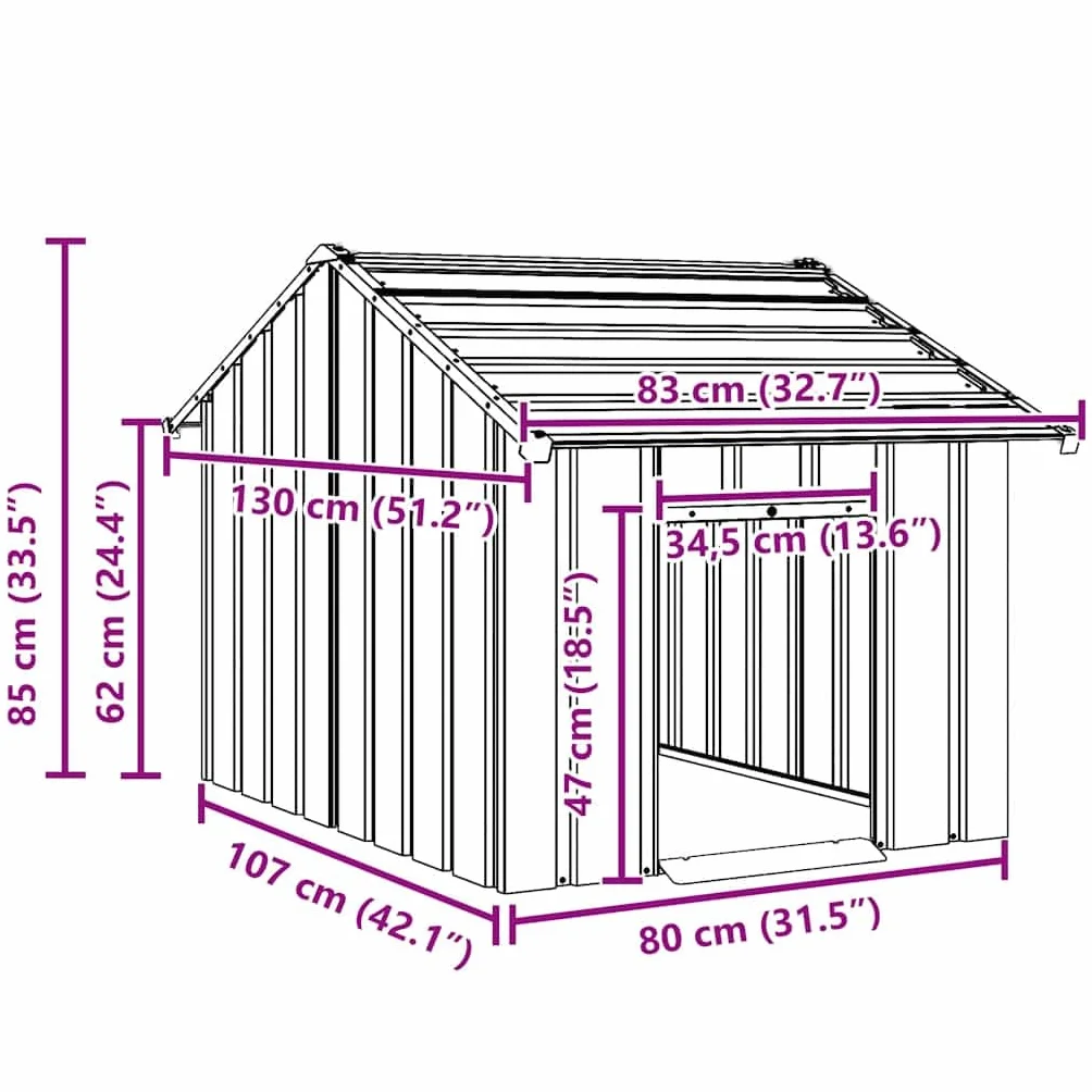 Niche pour Chien Extérieur Métal, Chenil Cage avec Toit Noir 83x130x85 cm Acier Galvanisé