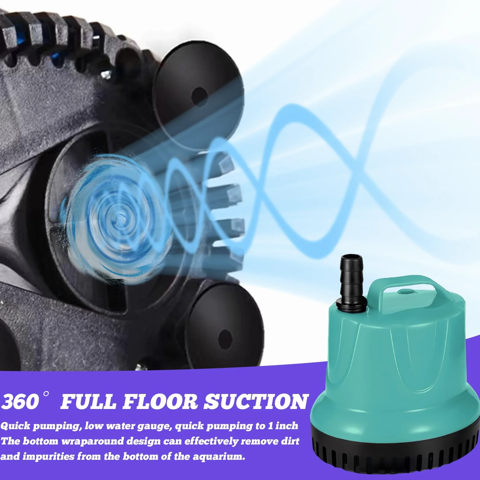 Pompe submersible WIYETY 20W 1500L/H pour aquarium bassin ultra silencieuse avec 3 buses 1,5m