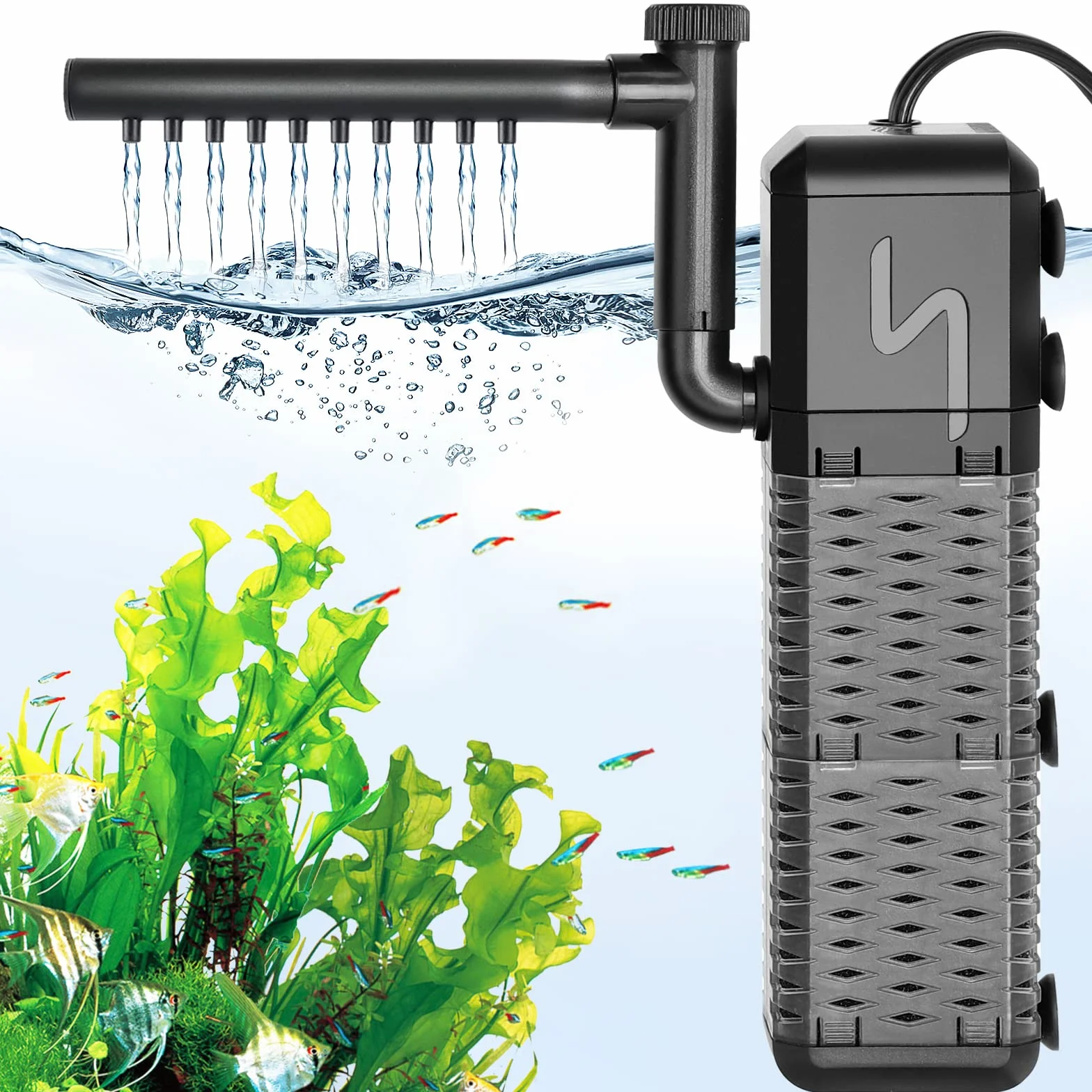 AQQA Filtre Aquarium Réglable 800L/H Pompe Aquarium Intérieur Ultra-Silencieux 9W