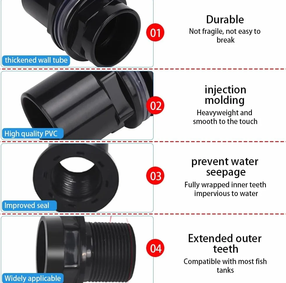 5 Pièces / Ensemble Connecteur de Tuyau D'eau D'aquarium Joint PVC Tube Droit Connecteur Réservoirs de Poissons Accessoires pour Aquarium Réservoir de Poissons(40mm)
