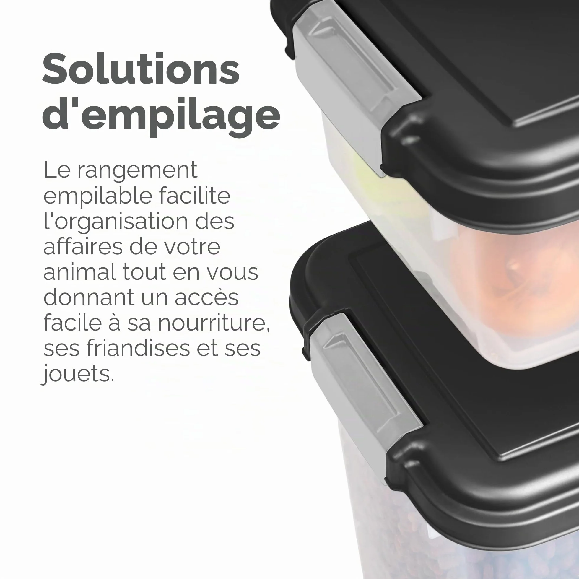 Iris Ohyama Boite Croquettes Chat Hermetique à Roulettes 30L+9L Plastique Noir sans BPA