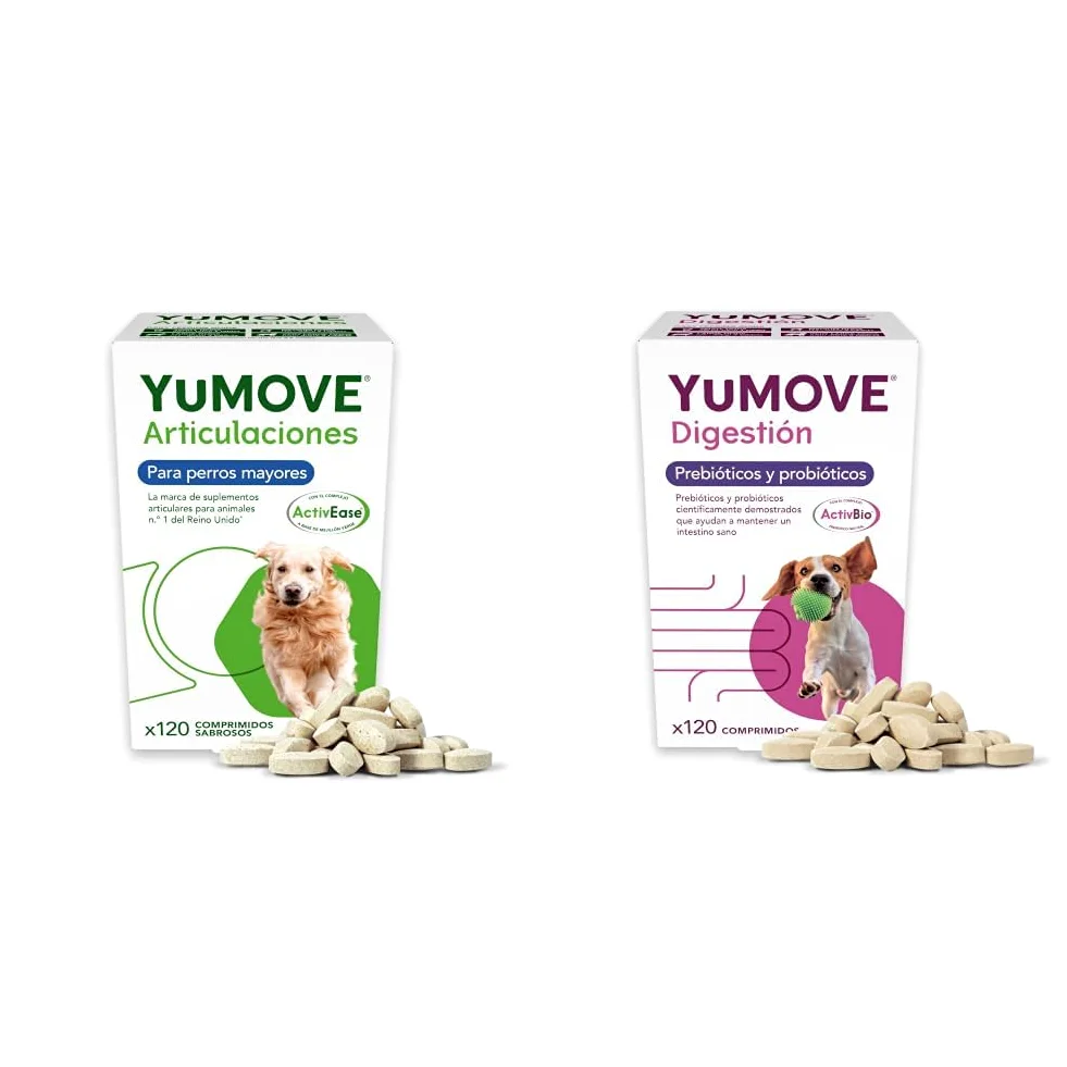 YuMOVE Arthrose Chien Senior + Probiotique Superpack - Lot 120+120 Comprimés - ActivEase Moule Verte & ActivBio - Soutien Articulation Chien & Digestion Quotidienne - Bien-Être Senior