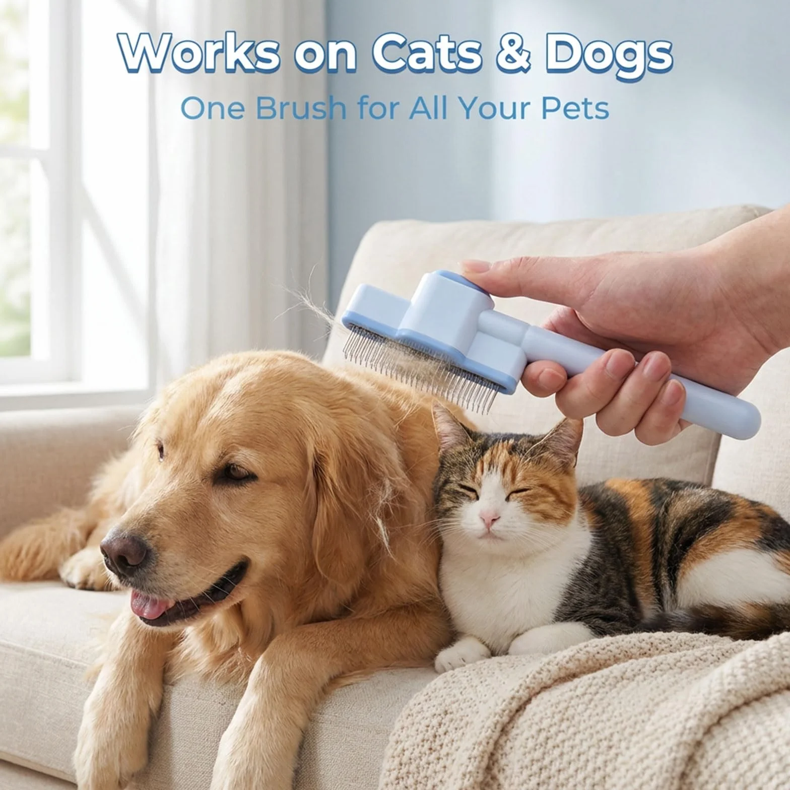Brosse Poil Chat Peigne Anti Puces Acier Inoxydable pour Chats et Chiens Brosse Autonettoyante