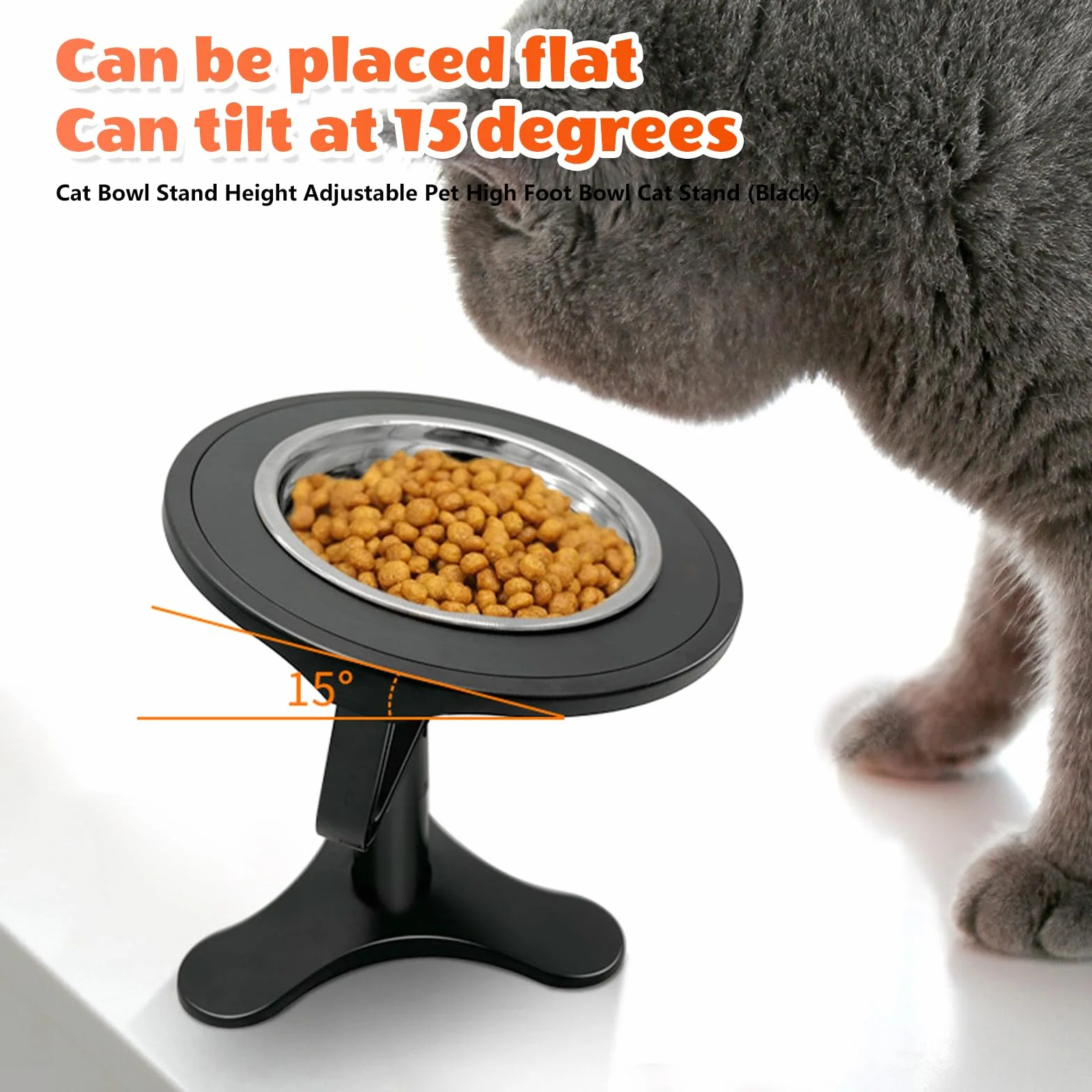 Support Gamelle Chat Surélevé 20.5x19.5x5cm Réglable 3 Hauteurs Ajustables Chien Chaton
