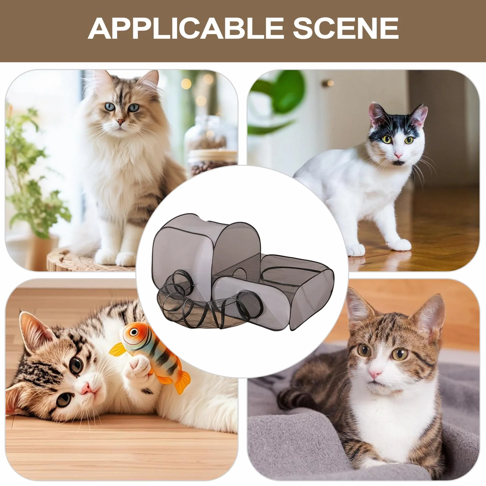 Parc Extérieur pour Chat avec Tunnel Circulaire et Clôture Pliable