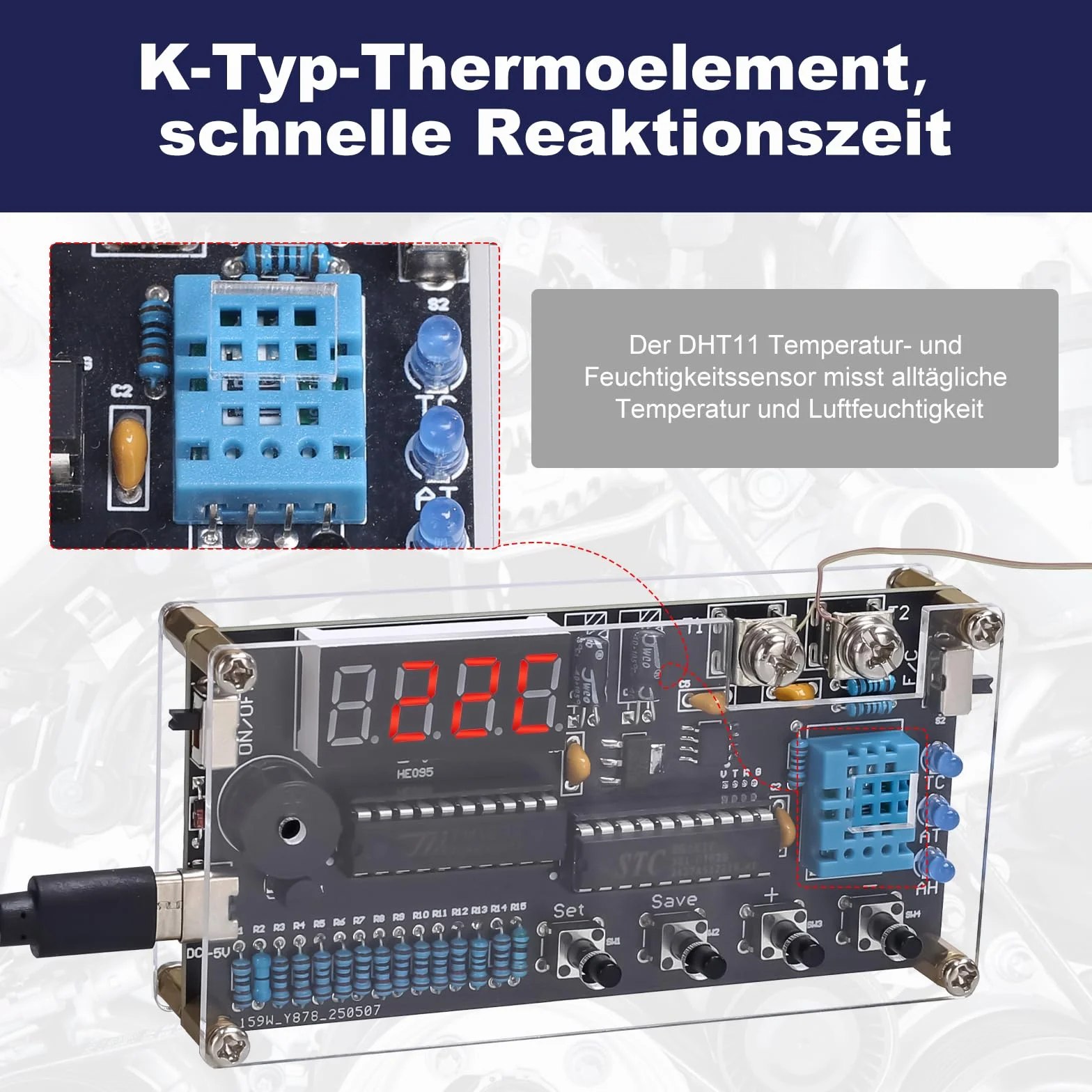 Thermomètre hygromètre à souder DIY DC 4,5 V-5 V -50 ℃ ~ 450 ℃ thermocouple numérique de type K Mini thermo-hygromètre électronique Kit de construction pour bureau, garage ou serre formation