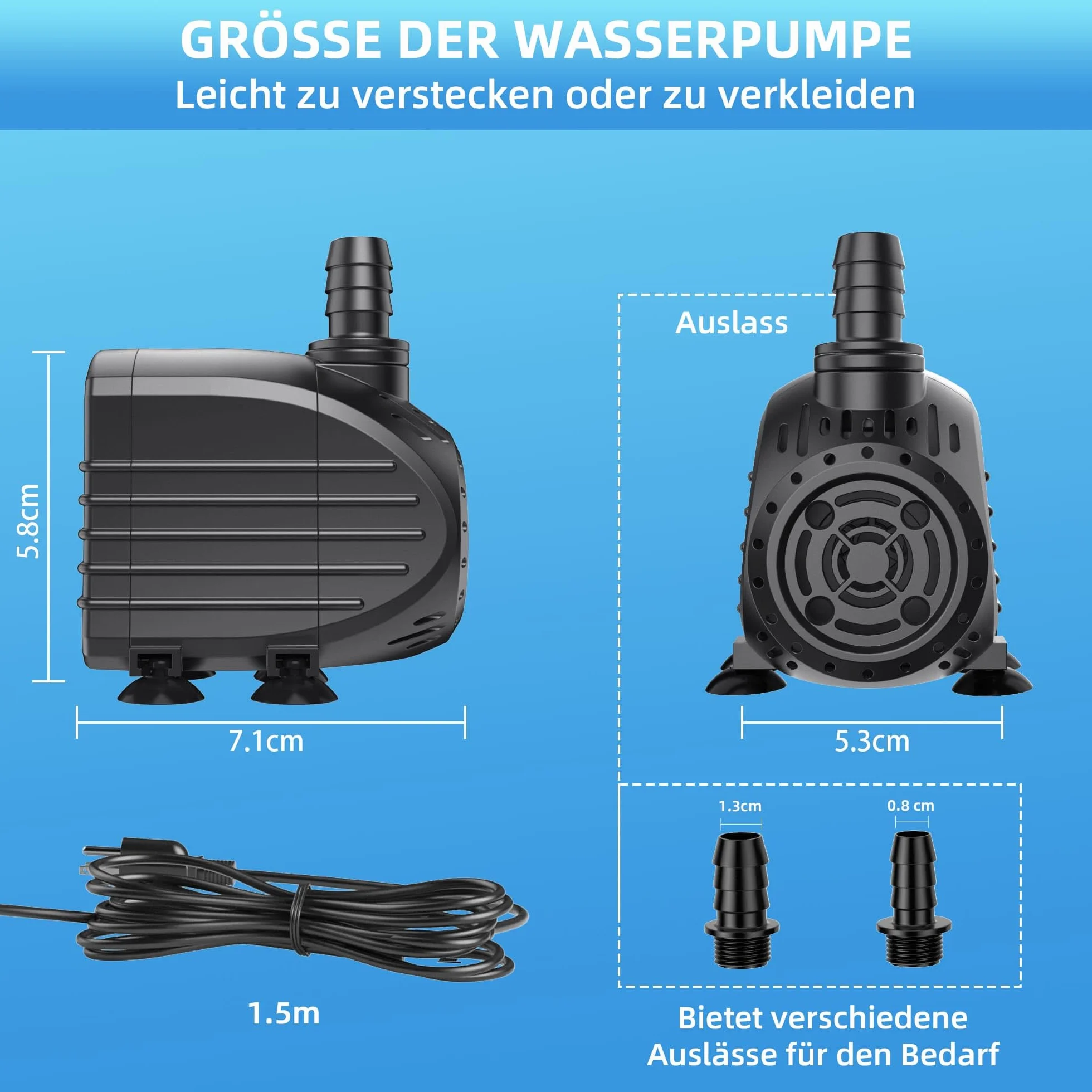 Pompe Bassin Biling 450L/H Mini Compacte avec Filtre Intégré Protection Anti-Brûlure à Sec