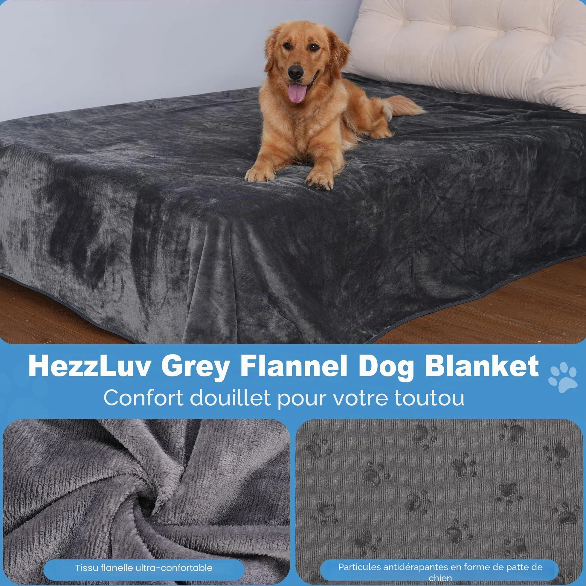 Couverture Imperméable pour Chien 152x203 cm, Plaid en Flanelle Lavable Antidérapant Protecteur de Meubles